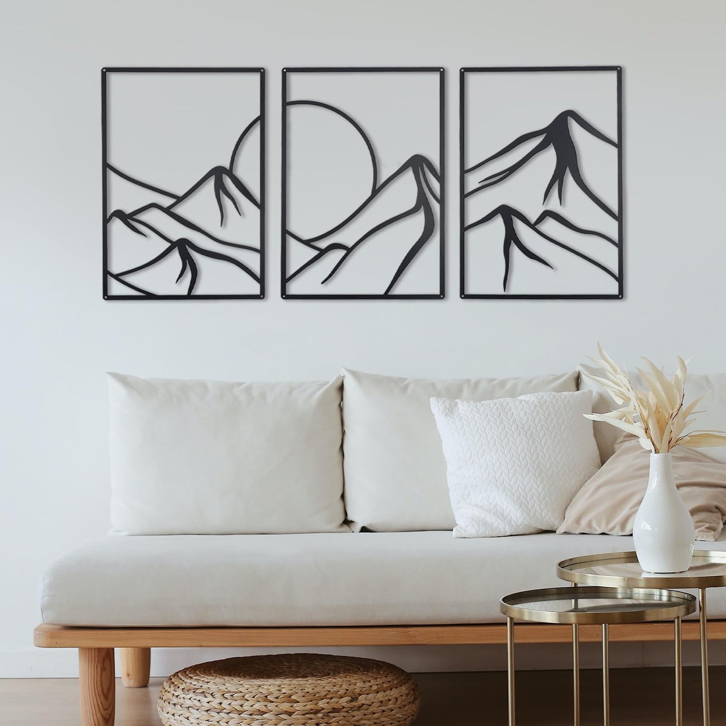 OYEFLY 3 Pcs Minimalist Metal Wall Art, Forest Line Drawing Wall Decor (Black)