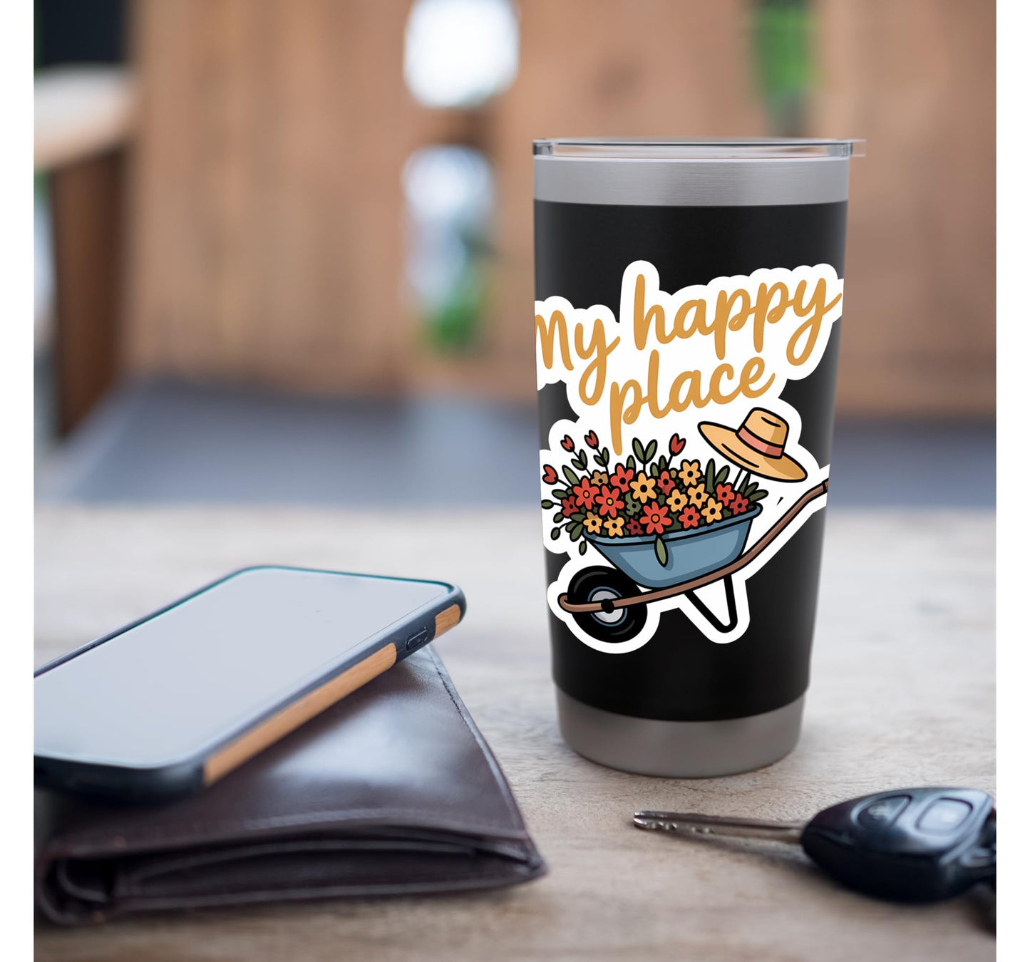 Cheerful Wheelbarrow Flowers Straw Hat Gardening Stainless Steel Insulated Tumbler