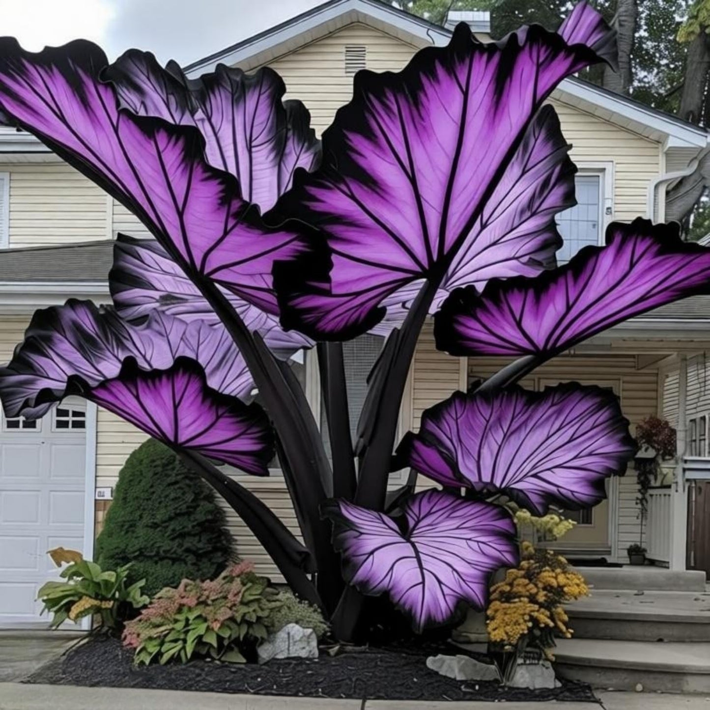 EDRHTJG Giant Leaf Foliage-Elephant Ear-Alocasia for Outdoor Garden Patio Decor Natural Vibrant Tones-Natural Privacy Screen (2)