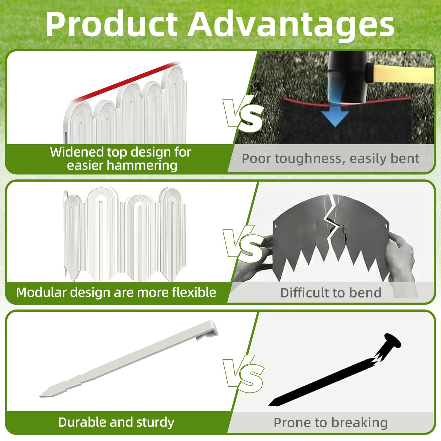 Ruppence 20Pcs 21ft (5.5'' Exposed Height) White Garden Edging Border, Plastic Landscape Edging, Can 90° Installation, for Flower Bed Edging,Yard Decorative Border