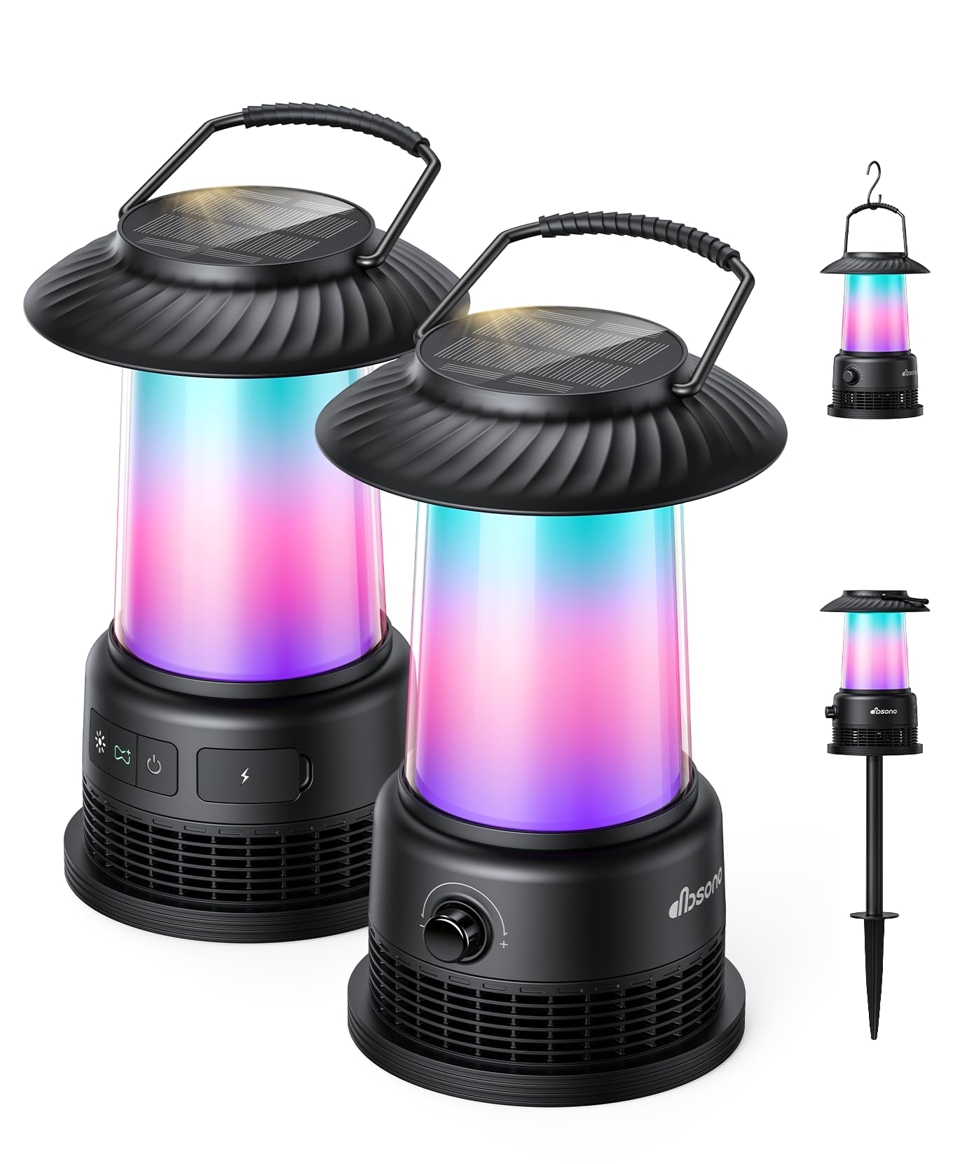 dbsono Outdoor Solar Speakers Home Decor: 2-Pack 30W Stereo Sound with 360° LED Lights|Multi-Sync 100Pcs|IPX7 Waterproof|20H Playtime|Bluetooth 5.4|Lanterns for Patio/Pool/Yard, Gifts for Women Men