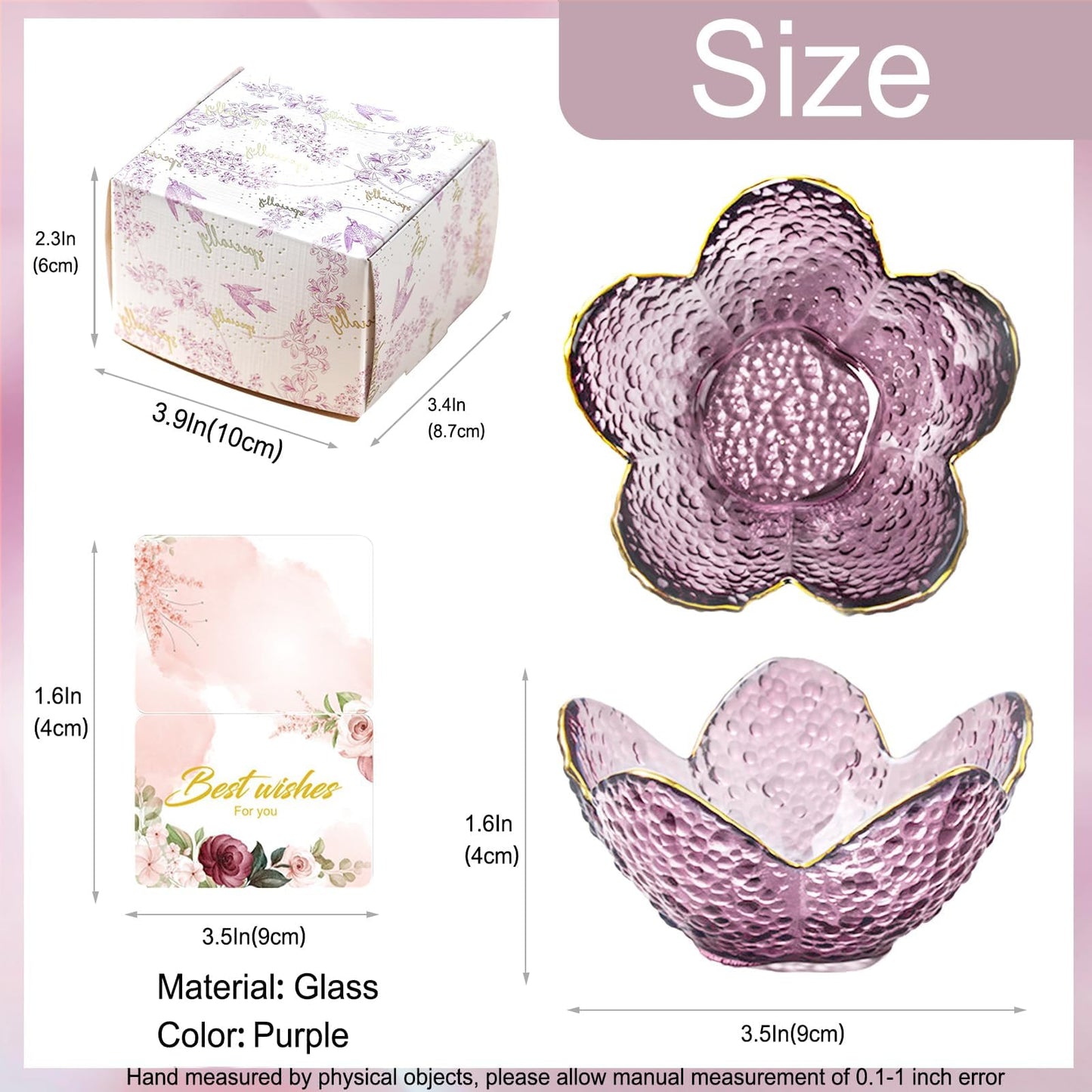 Purple Flower Jewelry Dish Glass Ring Holder Dish Jewelry Tray Cute Vanity Organizer Aesthetic Nightstand Bathroom Room Decor Trinket Dish Mothers Day Friendship Christmas Birthday Gifts for Women