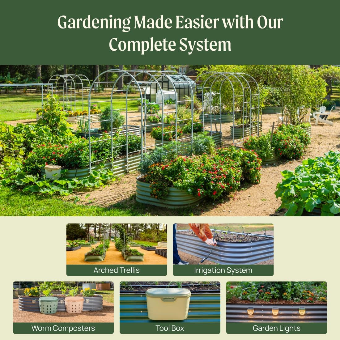Vego garden 17" Tall 2' x 12' Giant Modular Metal Raised Garden Bed Kit, Large Metal Planter Box for Vegetables, Flowers, Herbs, Olive Green