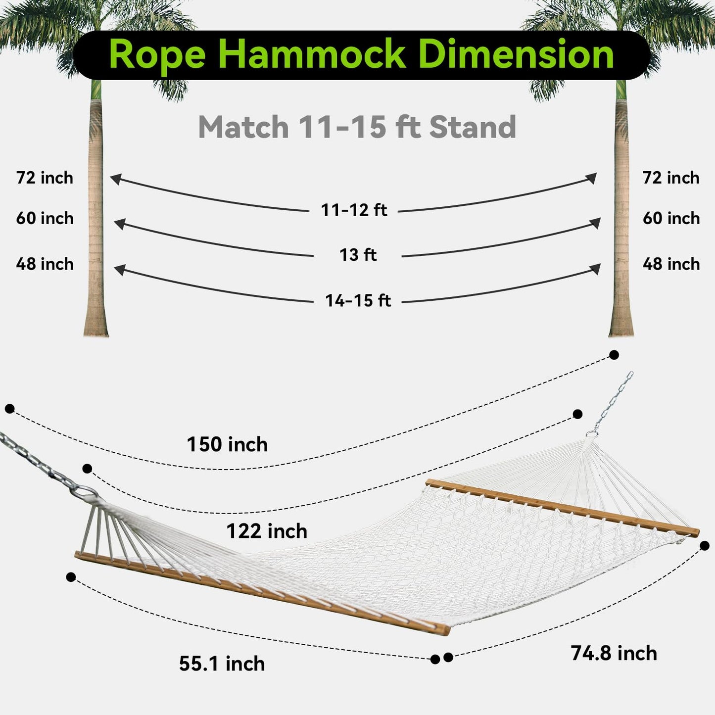 ANAGOO Double Hammock for 2 Person, Handwoven Rope Hammock with Spreader Bar Without Stand - Indoor & Outdoor Use for Patio, Poolside, Backyard (White)