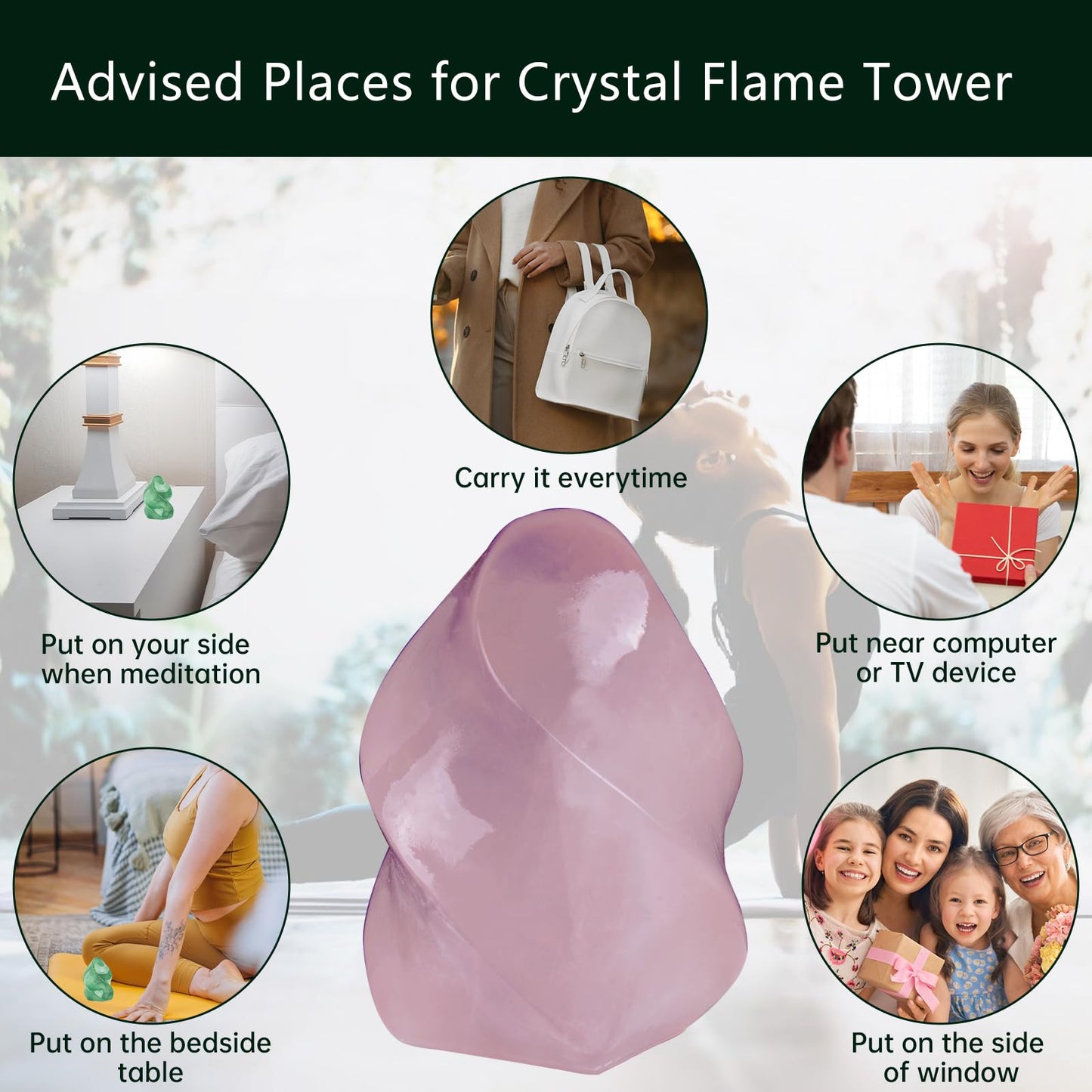 Hguxmcu Natural Rose Quartz Flame Tower,Reiki Healing Energy Meditation Crystal Stone Decor,Home Office Witchcraft Altar Space Cleansing