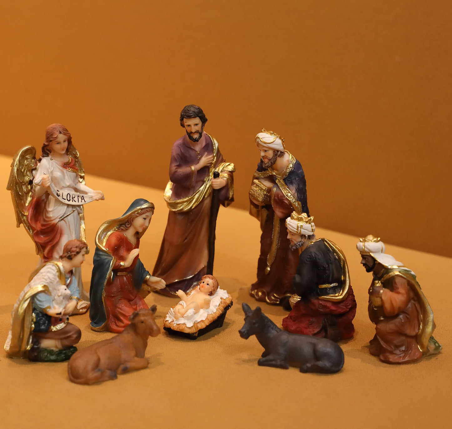 Zayton Nativity Set Christmas Indoor Figurines 11 pcs Nativity Scene Set 5.5“ Holy Family Miniatures Statue Crib Jesus Manger Ornament Church Xmas Home Decoration