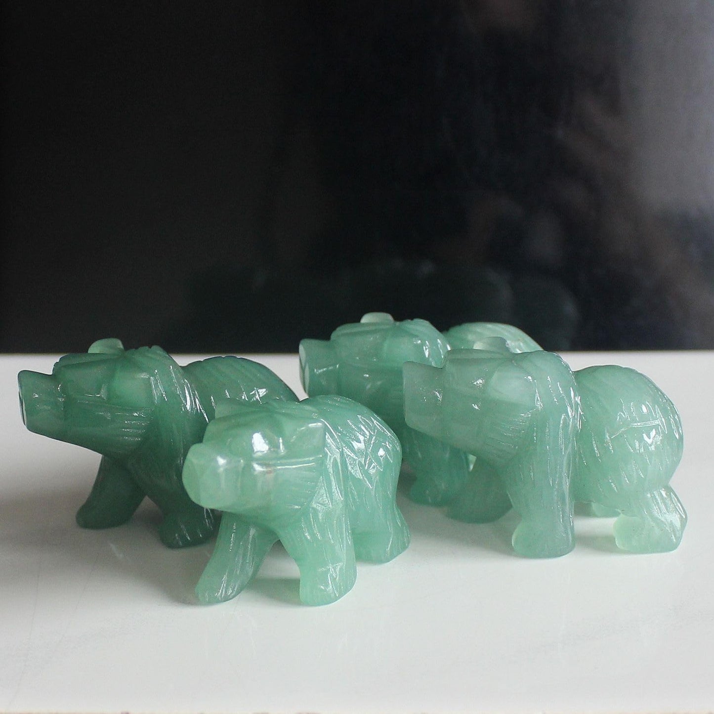 HLbshi Hand Carved Gemstone Crystal Bear Figurine Animal Statue Carving Office Home Decor Collections 2'' (Green Aventurine)