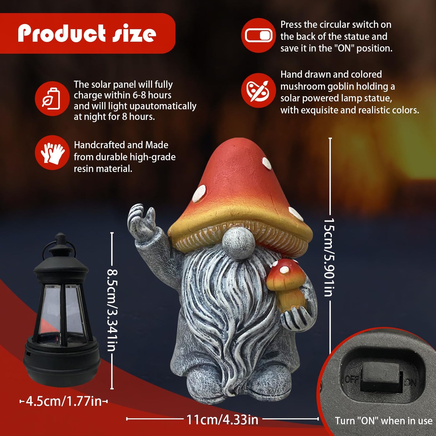 OAWPKY Mushroom Gnome Garden Decor Outdoor Statues, Cute Solar Lights Lawn, Balcony, Yard Decorations, Outdoor Garden Decorations for Patio Mom Gift
