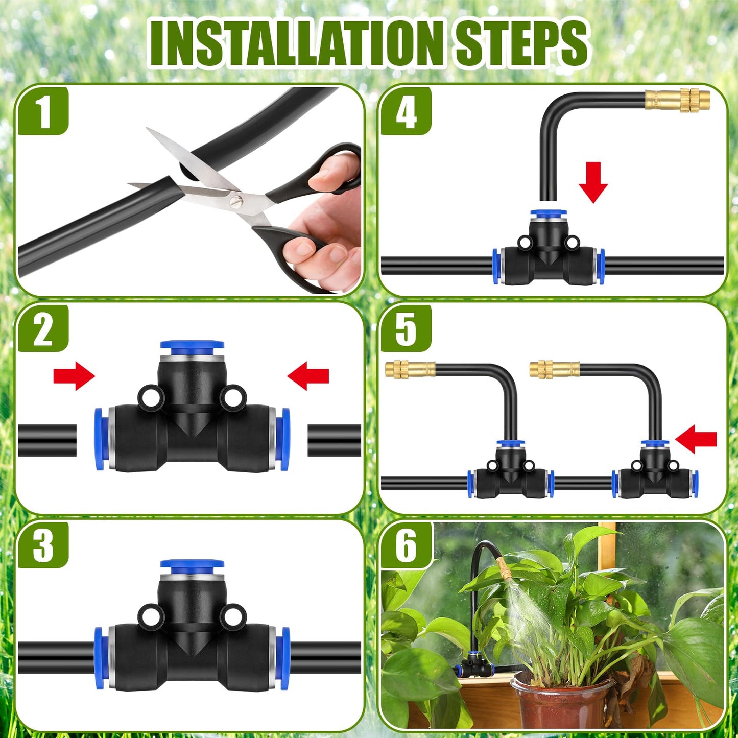 MorningRo 98 ft Drip Irrigation Kit, 5/16" Tube Automatic Watering System with 30pcs 360° Adjustable Brass Nozzles, Water Saving DIY for Garden, Lawn, Yard, Greenhouse Plants