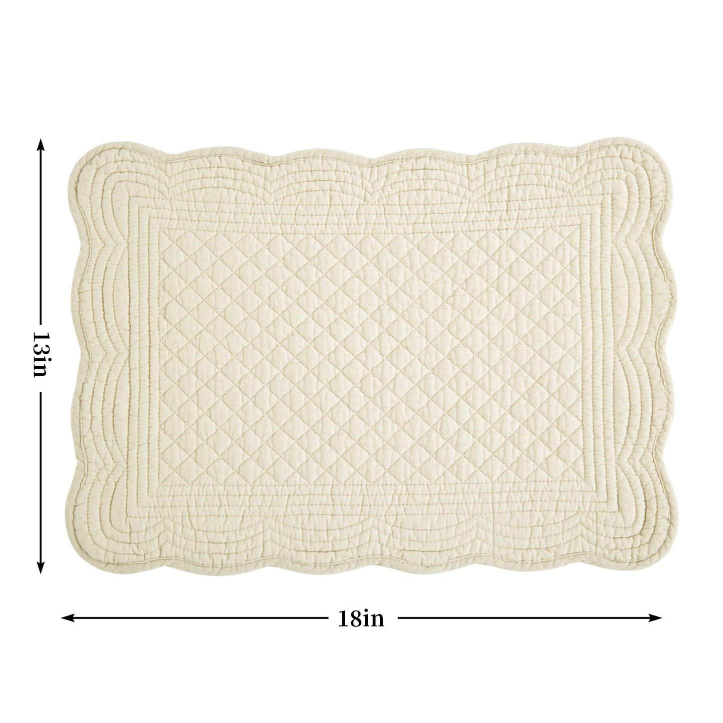 HOMBYS Quilted Placemats Set of 6 Washable-13x18 inches Rectangular Placemats for Kitchen Table-100% Cotton Fabric Rectangular Table Mats, (Flax)