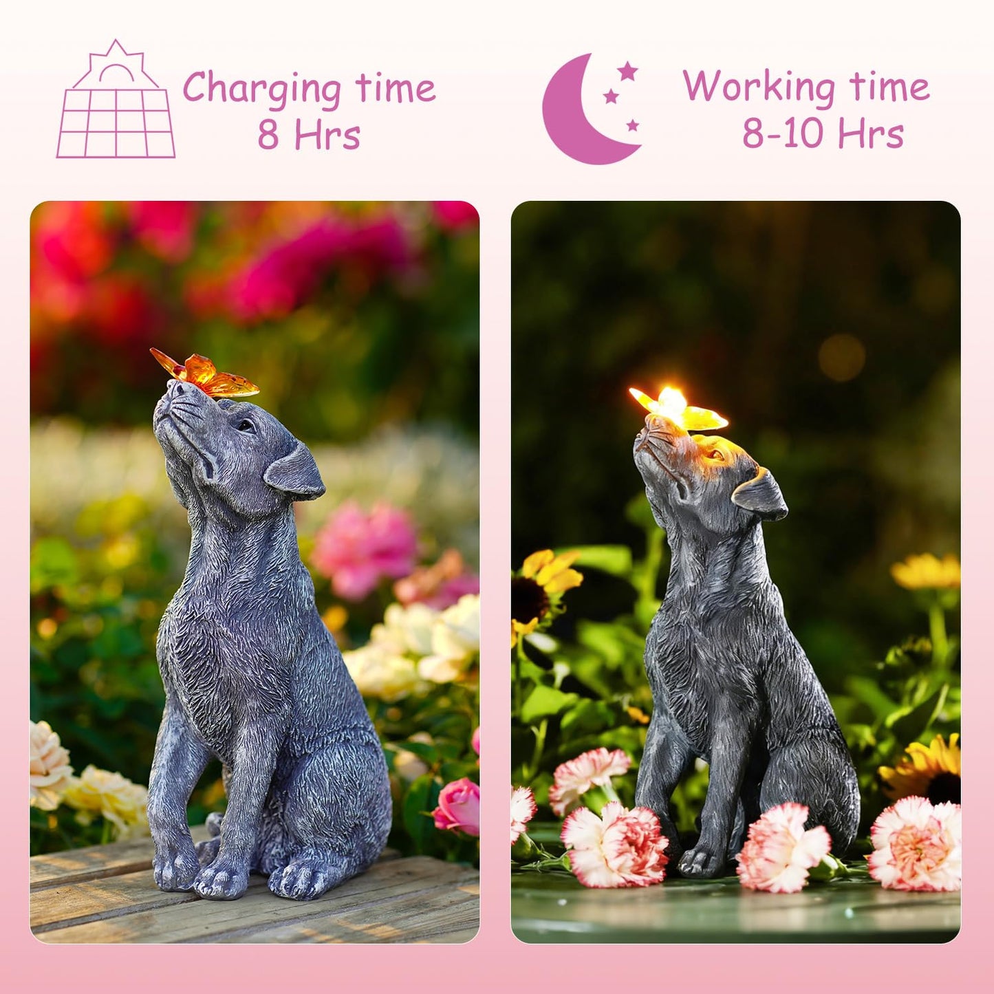 Goodeco Dog Statue with Solar Butterfly - Ideal Gifts for Mom, Dad or Birthdays, Beautifully Crafted Outdoor Decorations to Wow Your Guests