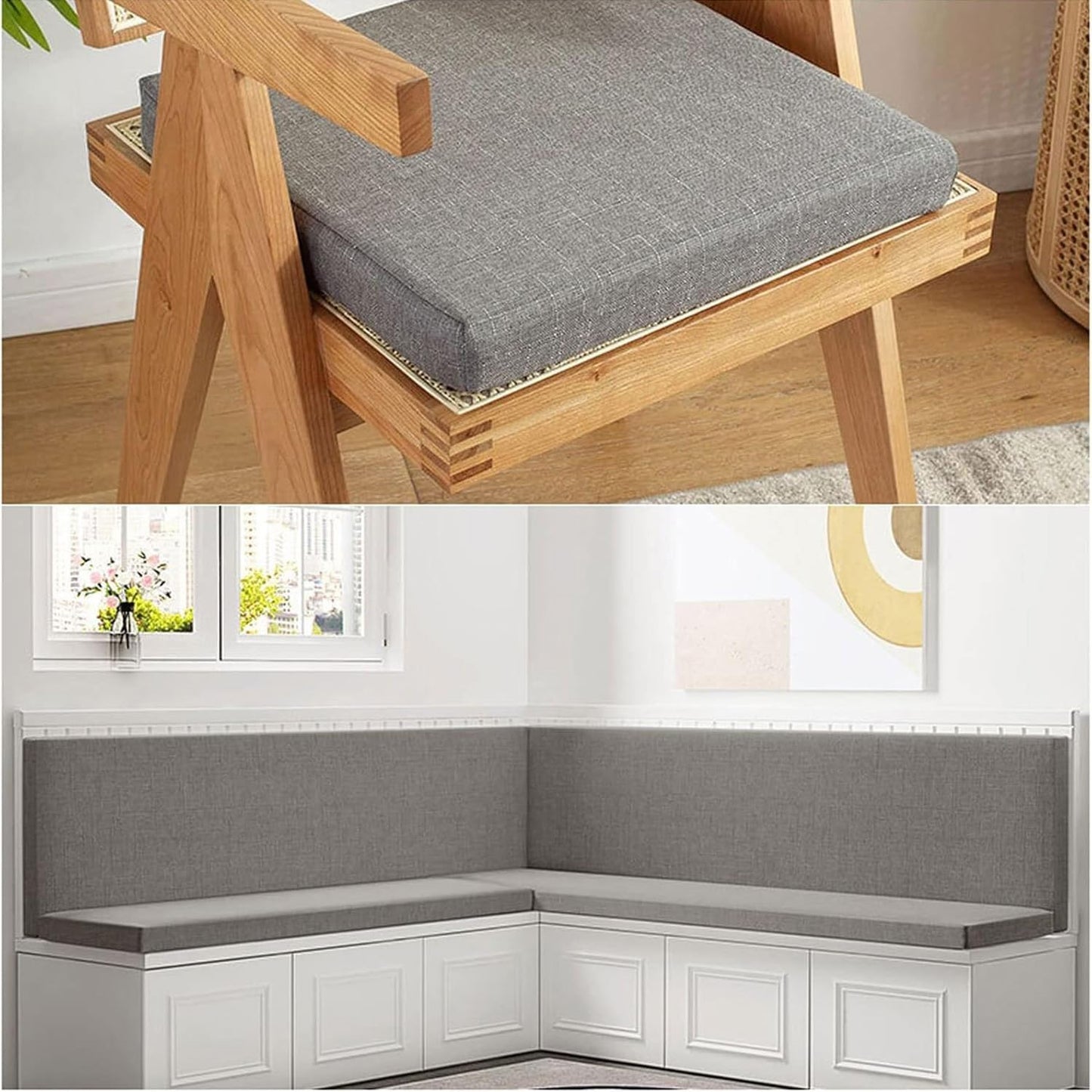 Bench Cushions for Indoor Furniture, Linen Seat Pad for Bay Windows with Foam Padding Garden Patio Long Chairs Furniture Cushions(Sky Blue,40x20in)