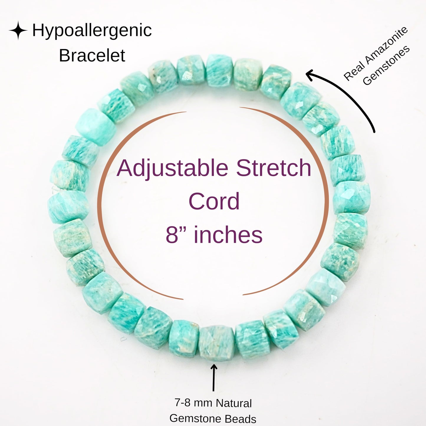 Amazonite Bracelet for Women - Amazonite Crystals and Healing Stones womens Bracelet - Cube Shape Beaded Bracelets - Stretchy Bracelets for Chakra Protection, Meditation and Healing