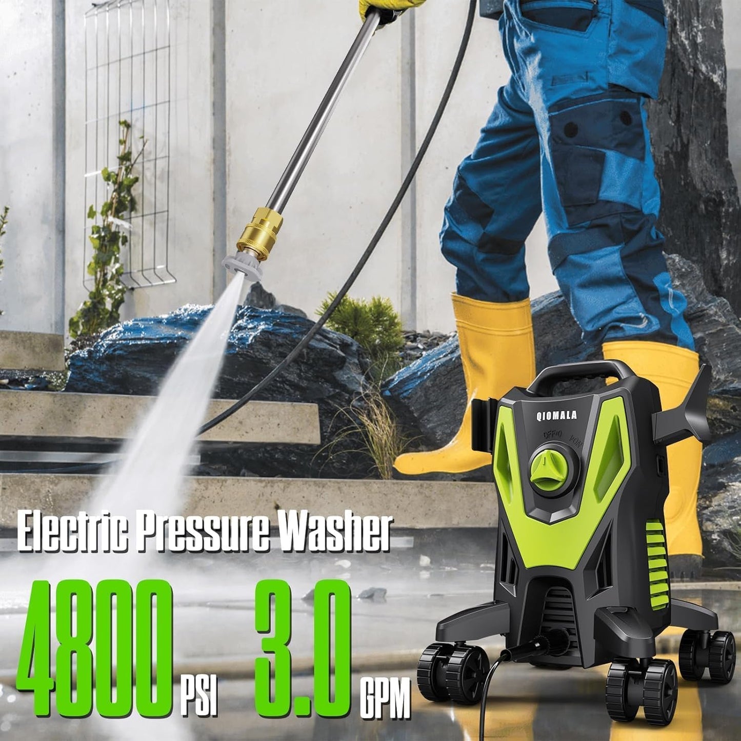 QIOMALA 4800PSI PowerWasher with 4 Quick Connect Nozzles, Foam Cannon for Car, Lane, Patio Cleaning