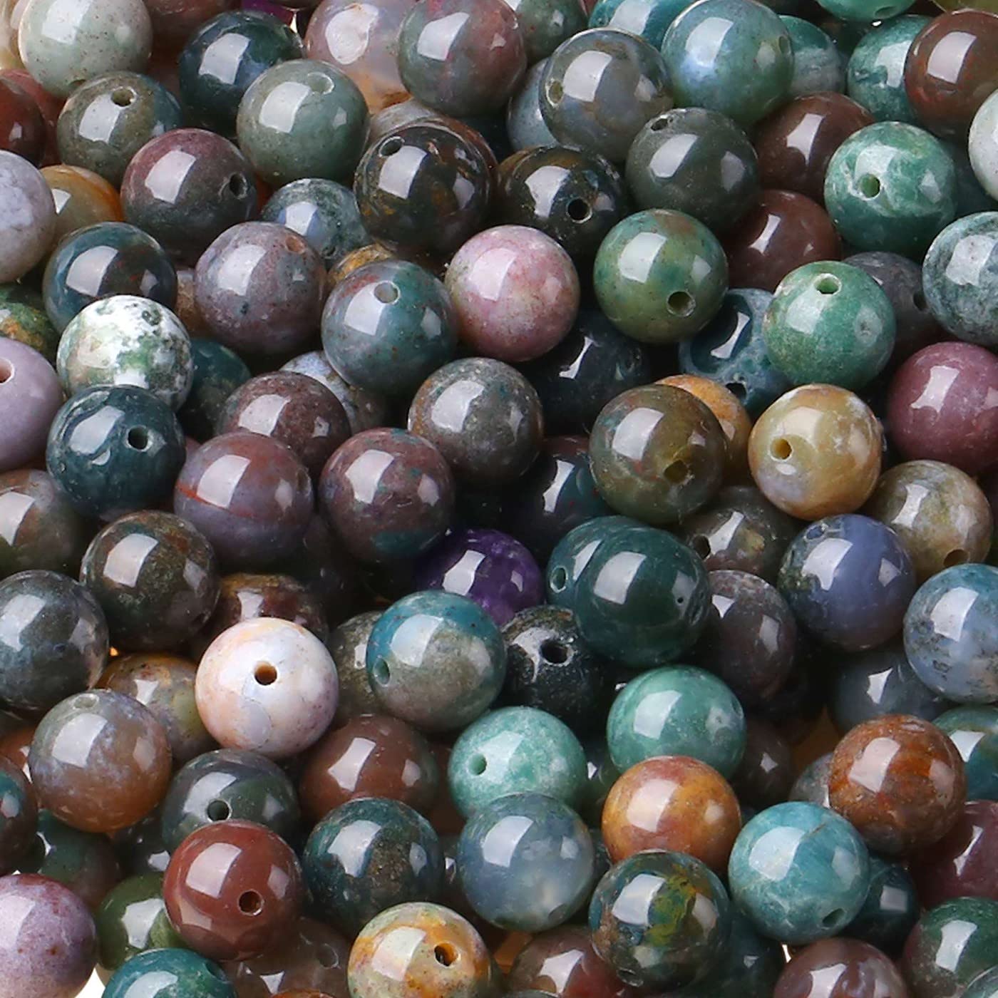 LAIDANLA Indian Agate 8mm Natural Stone Beads Round Loose Gemstone Stone Beads for DIY Bracelet Necklace Earrings Jewelry Making Polishing Genuine Real Beading Crystal 96PCS 2 Strand 32"