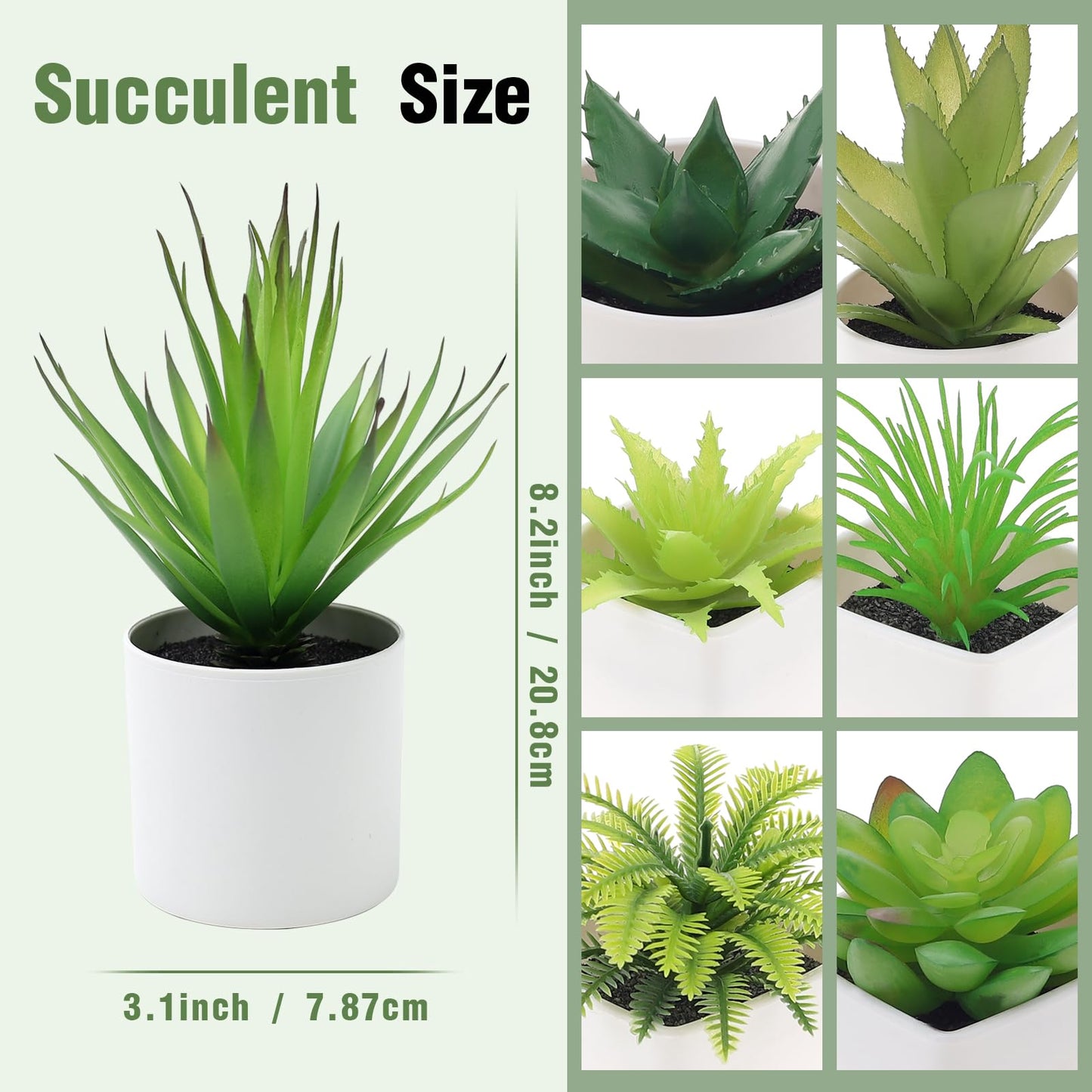 Quancru 7 Pack Small Fake Plants Artificial Succulent Plants in White Pots Artificial Greenery for Room Home Bathroom Bedroom Office Modern Decor