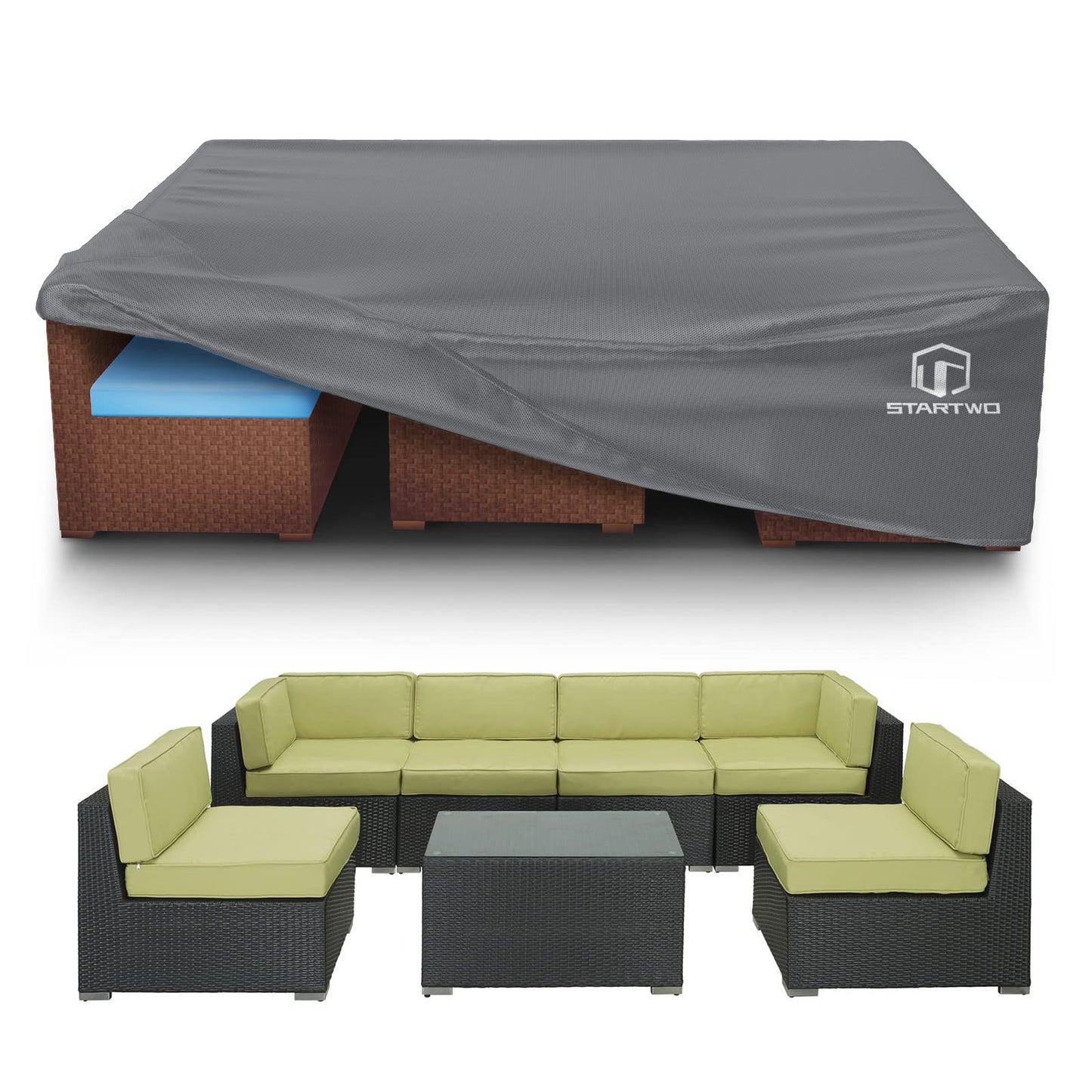 STARTWO Patio Furniture Covers, Waterproof Outdoor Furniture Covers Fits 12 Seats Table and Chairs, Outside Sectional Sofa Set, 126Lx64Dx29H
