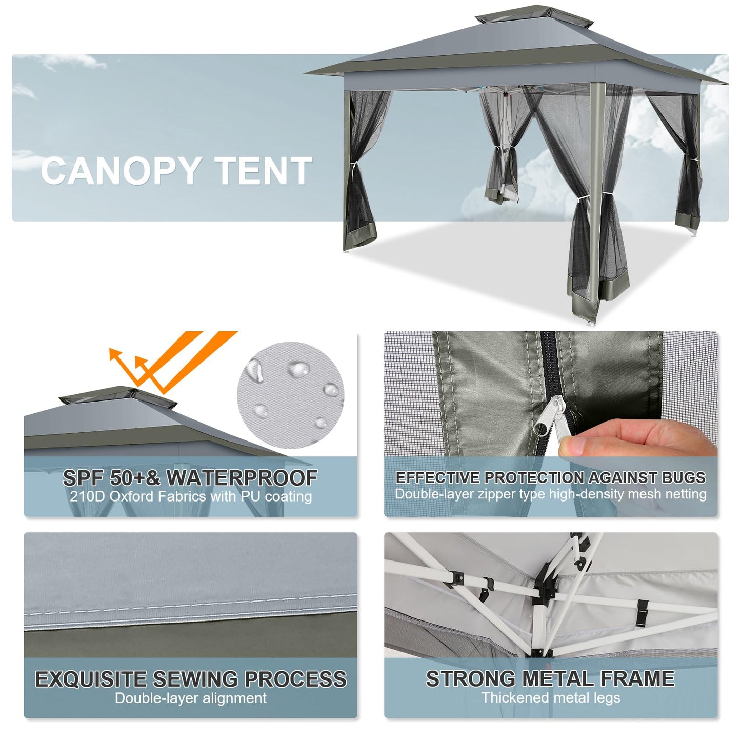COBIZI 12x12 FT Pop up Gazebo on Clearance Outdoor pop up Canopy Tent,carpas para Patio, Shelter Tents with Netting & Portable Carry Bag, Patio Gazebos for Camping, Garden & Lawn, Darkgrey(Upgraded)