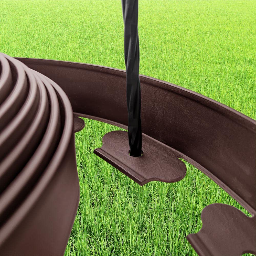 20FT Brown Landscape Edging No Digging Garden Edging Kit Include 18 Spikes, Premium Yard Edging Fence with One Spike per Feet