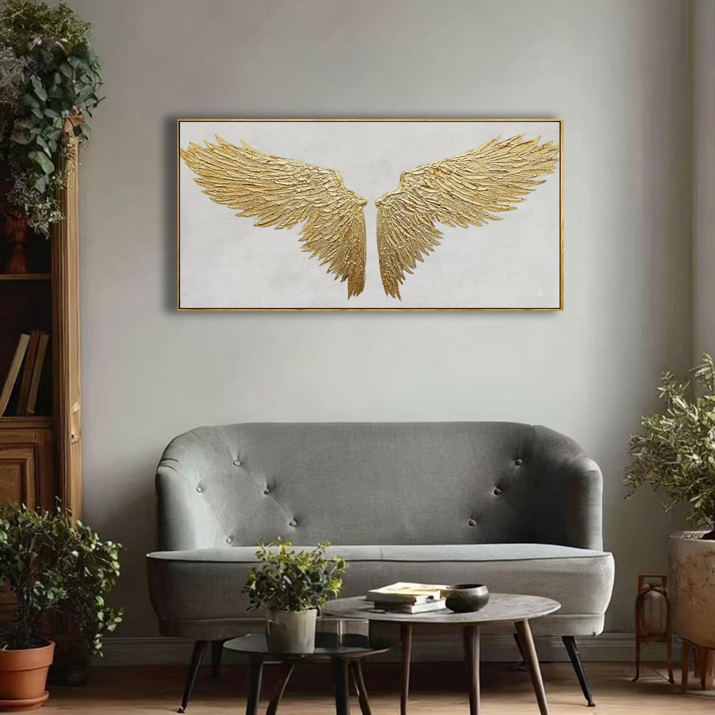 White and Gold Wall Decor Framed Modern Abstract Wall Art Bird Canvas Prints Paintings Neutral Wall Art for Bedroom Office Kitchen 20"x 40"