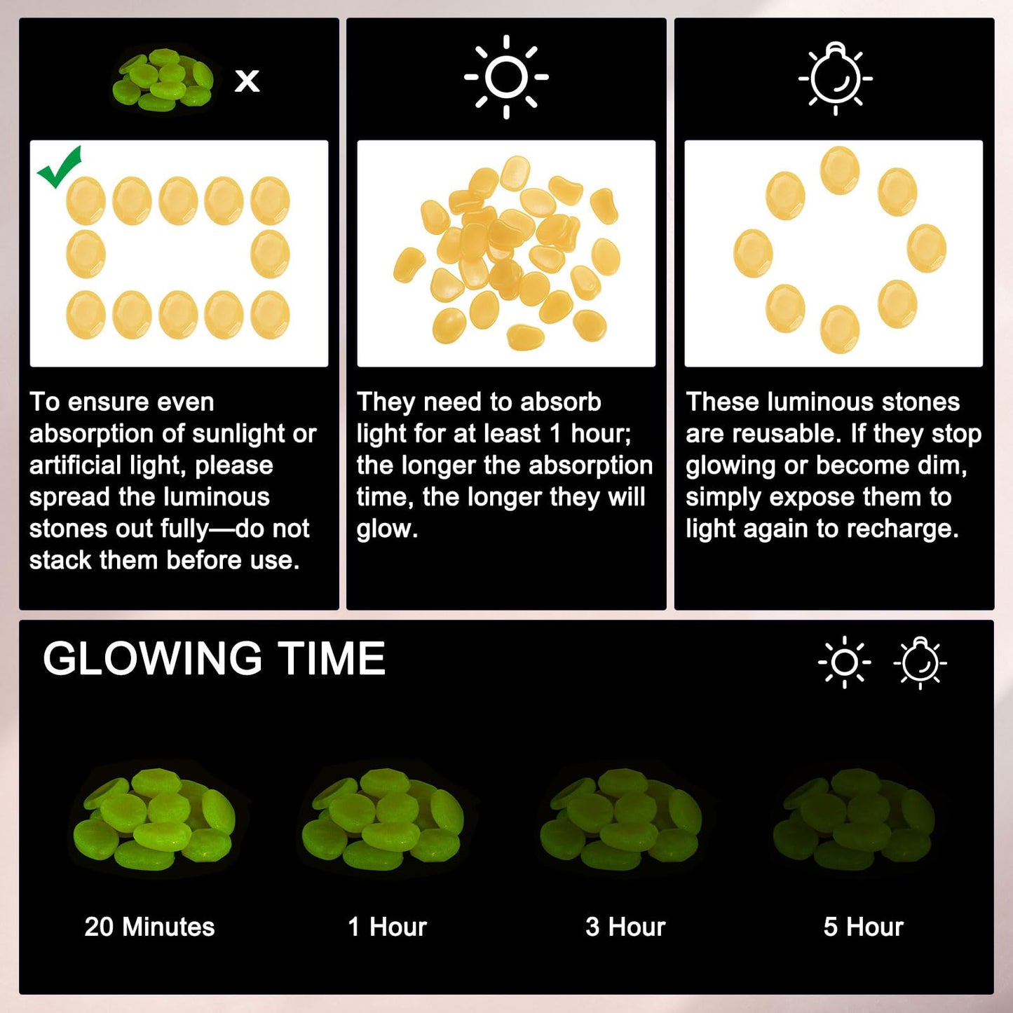 M METERXITY 50-Pack Glow in The Dark Rocks, 1.77" Resin Outdoor Garden Decorations Luminous Pebbles Stones for Garden Plants/Aquarium/Backyard Path, Aquarium Gravel [Orange]