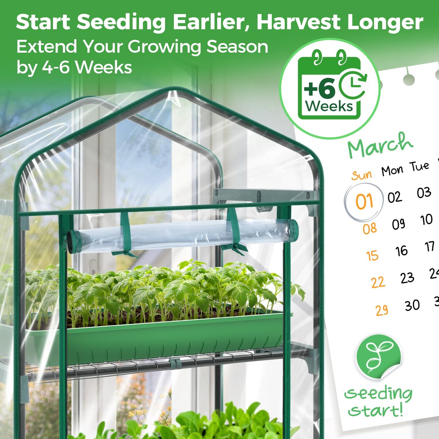 Mini Greenhouse for Outdoors Indoor: 27 x 19 x 62-Inch Ohuhu Small Green House with 4 Tier Shelves, Portable Plastic Greenhouses with Heavy Duty Transparent PVC Cover for Seedling Patio Porch Balcony
