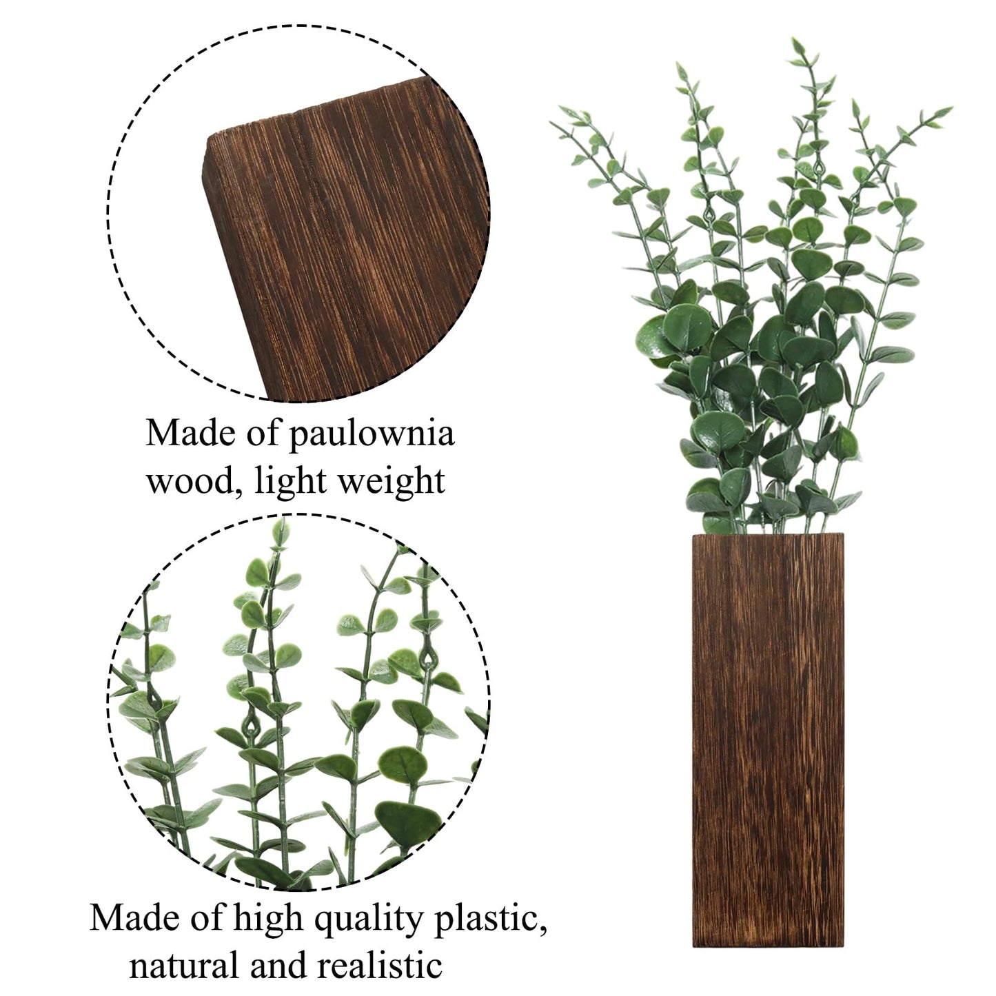 Wuyituart 2 Pack Wood Wall Planter Vase with Artificial Plants Rustic Fake Greenery Wall Art Decor, Brown