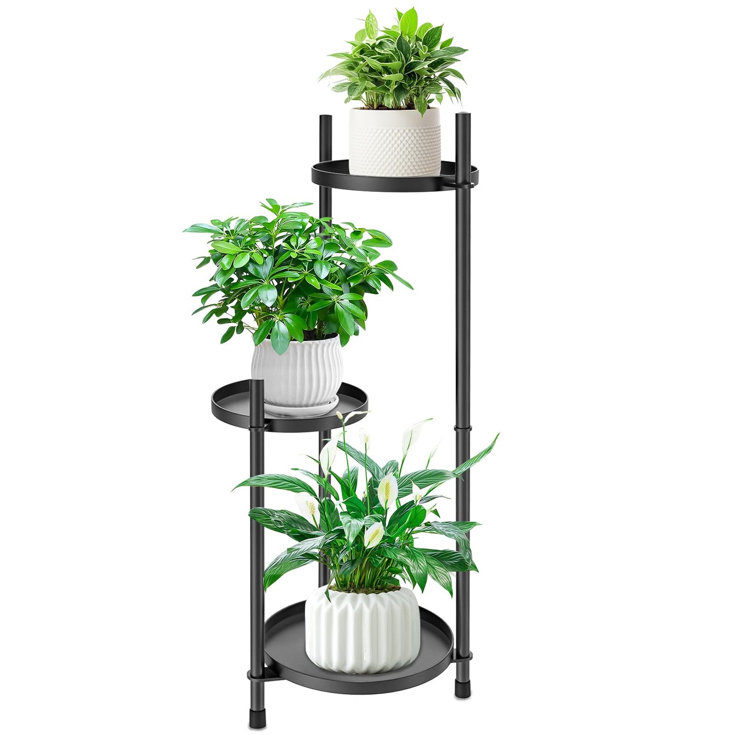 MeyRolizn 3-Tier Metal Plant Stand for Indoor & Outdoor, Heavy Duty Corner Flower Shelf Display Rack for Living Room Balcony Patio Garden Bedroom Classroom Black (Black-B)