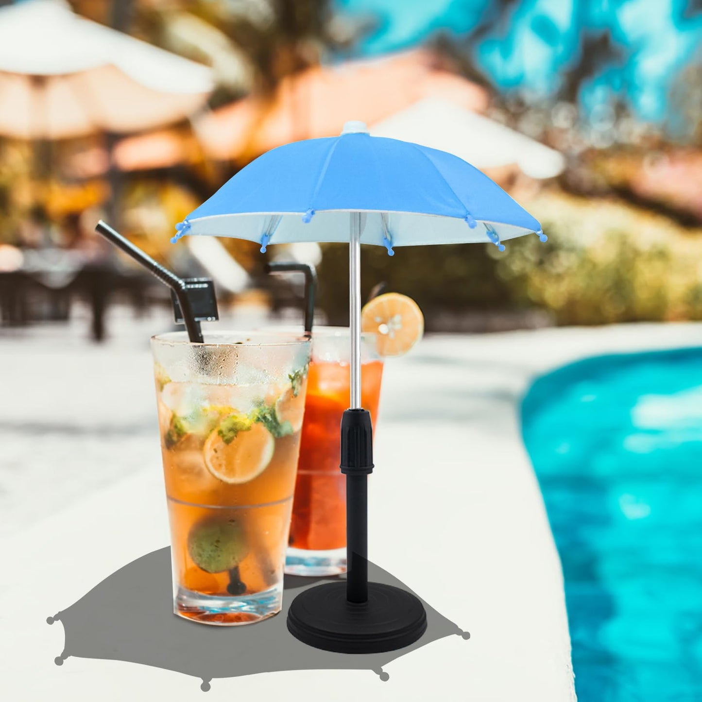 2 PCS Mini Sun Shade Umbrella with Heavy Duty Base, Mini Pool Umbrella to Keep Your Drinks Cold and Prevent Overheated Phone, Portable Foldable Drink Shade for Pool, Beach, Camping, Patio (10.6in)