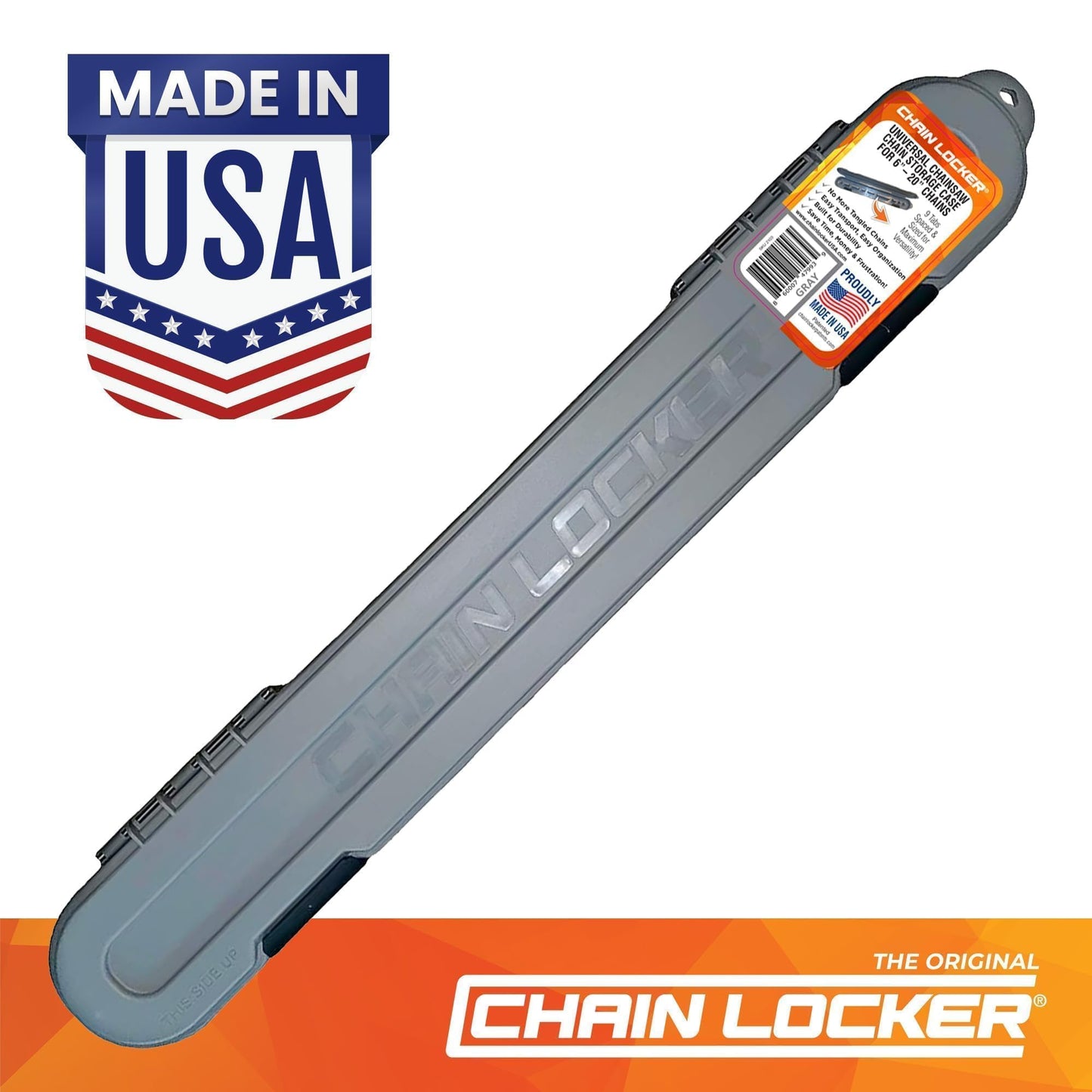 Original Chainsaw Chain Storage - Universal Portable Saw Chain Holder Case For all Chains up to 20” Inch Blades - Can Stack 2 Inches Deep, Fits a Minimum of 8 Chains, Made in USA - Gray