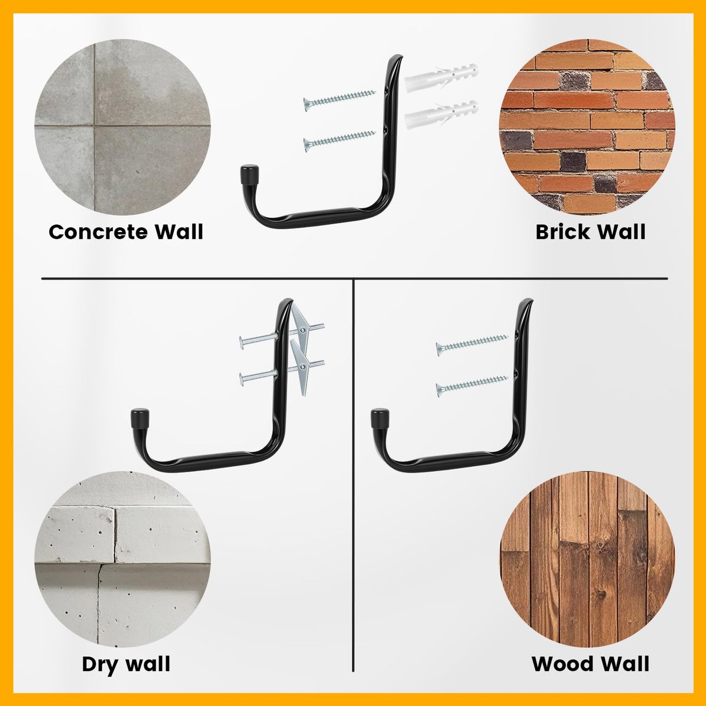 GURADESIGN 8-Pack Heavy Duty Garage Hook for Hanging 50 lbs, J Utility Hooks for Garage, Metal Wall Hooks Heavy Duty, Garage Hook for Hanging, Black