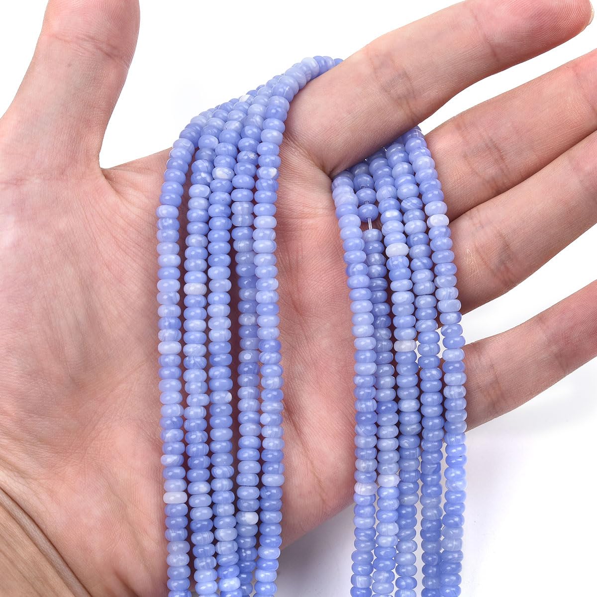 160pcs 4x2mm Blue Lace Agate Disk Rondelle Spacer Stone Semi Precious Gemstone Loose Beads for Jewelry Making 15 Inch