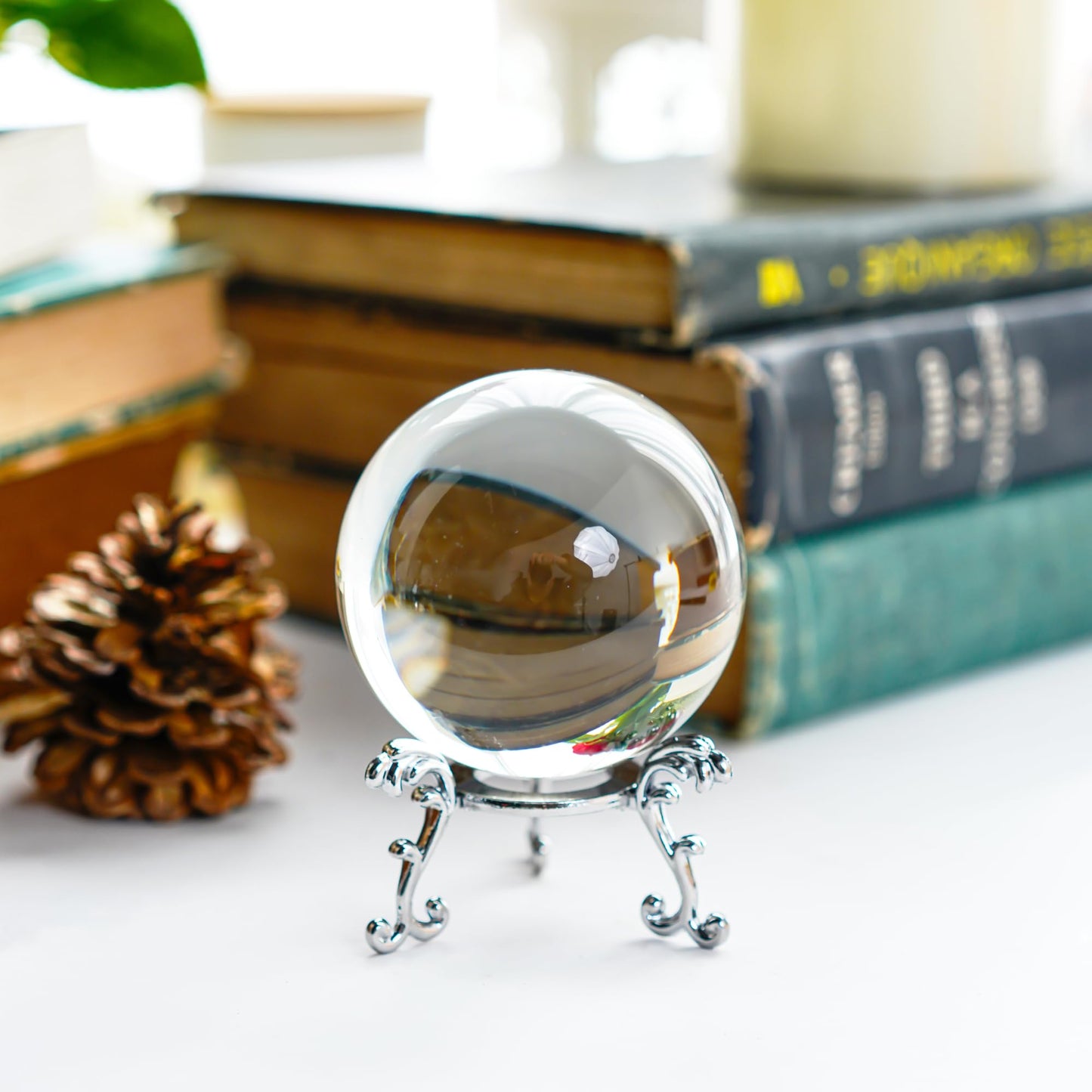 2.3in Sparkling Clear Crystal Ball with Stand 60mm Handcrafted Photography Prop for Magical Shots Elegant Home & Party Decor for Women