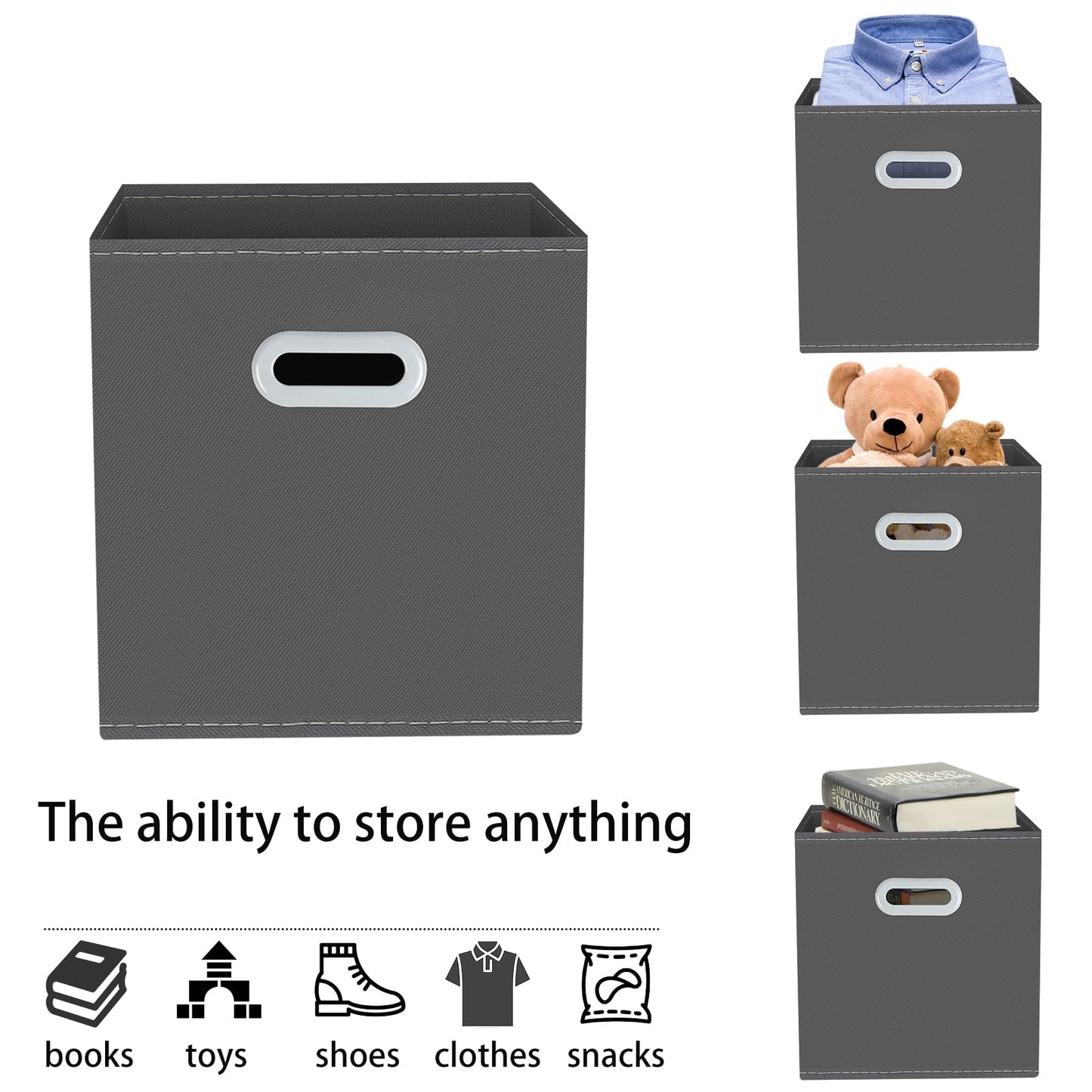 Yunkeeeper storage bins Cubes, Fabric Cube Organizer with Handle, Foldable Cube Bins for Cloth or Accessary Storage, 11x11x11, Set of 3,(Gray)