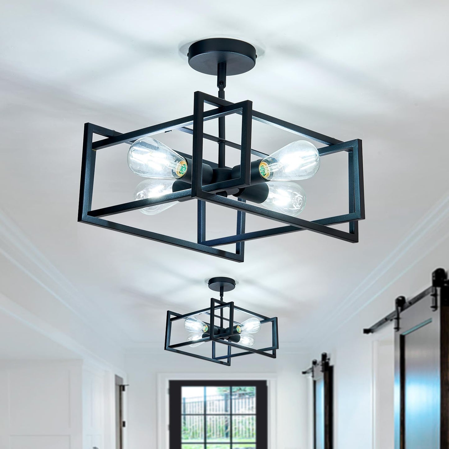 SZXYKEJI 2-Pack Close to Ceiling Light Modern Black Flush Mount Ceiling Light Fixture 18.89 Inch E26 Base Chandelier Lighting for Farmhouse Kitchen Island Dining Room Bedroom Foyer Entry