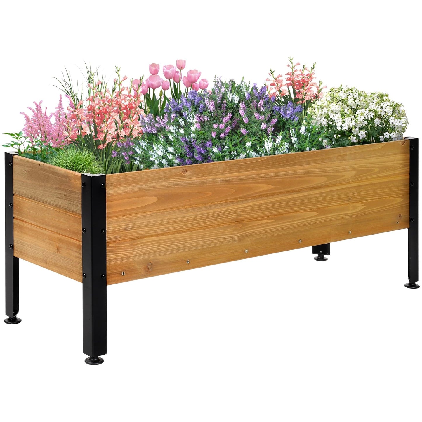 Notume Wood Rectangular Garden Planter Box Raised Bed Outdoor,Planters for Outdoor Plants 37x13x15in Elevated Herbs Vegetables Flowers Great Patio Deck Balcony (37x13x15in Brown)