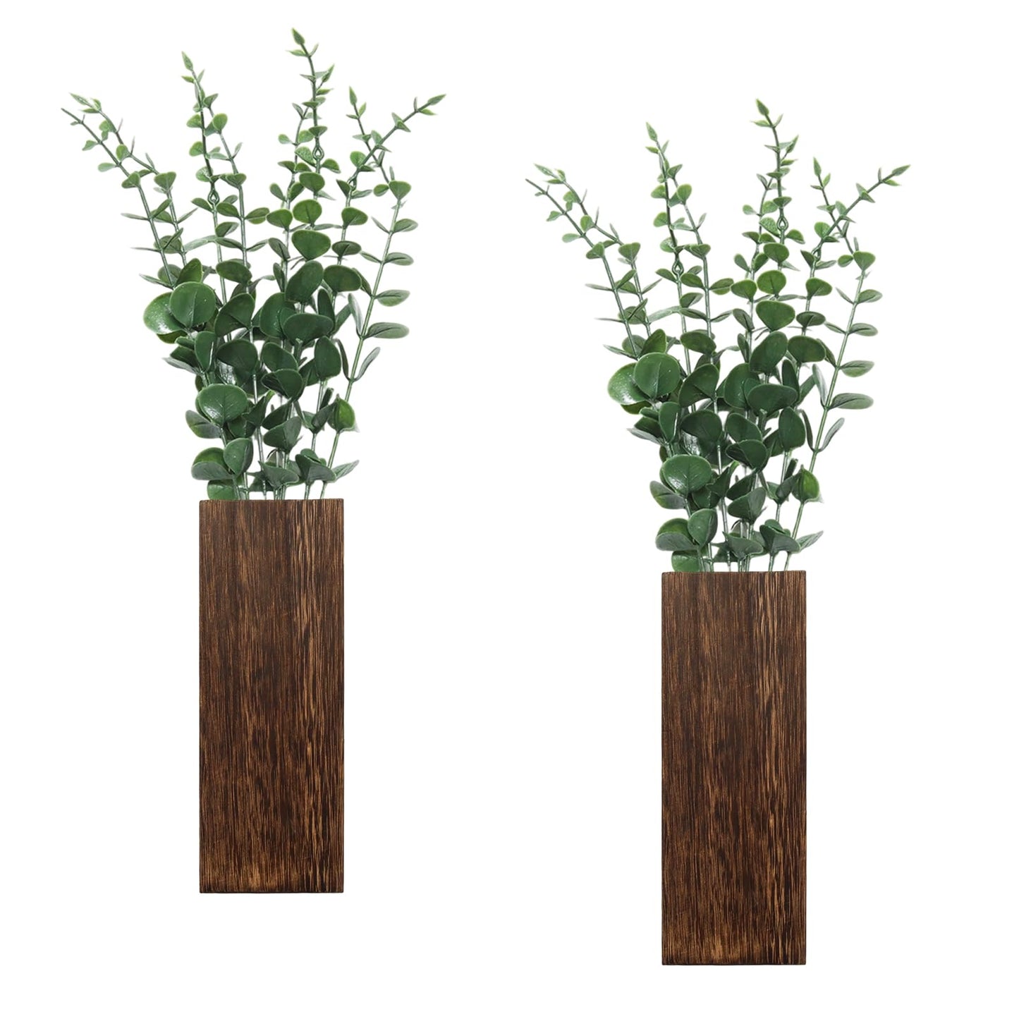 Wuyituart 2 Pack Wood Wall Planter Vase with Artificial Plants Rustic Fake Greenery Wall Art Decor, Brown