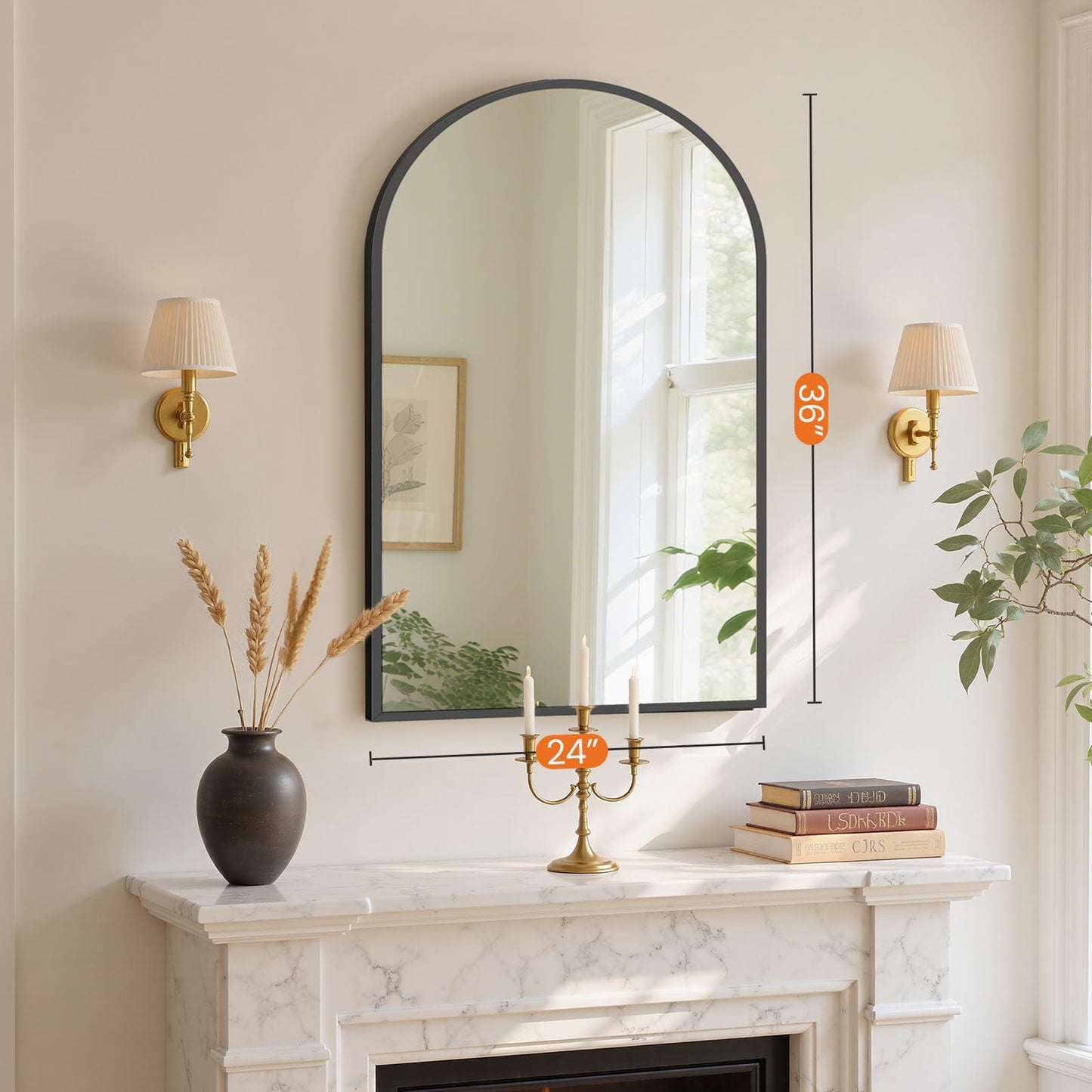 Sweetcrispy 24"x36" Arch Black Bathroom Wall Mirror, Metal Frame Vanity Mirror for Bedroom, Entryway, Living Room