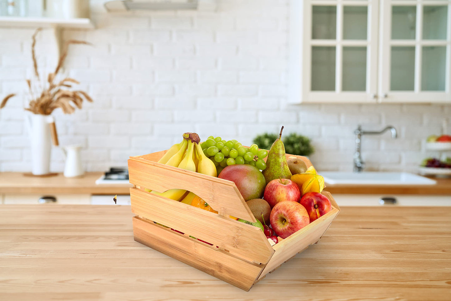 ROYALHOUSE Bamboo Fruit Bowl, Fruit & Vegetable Storage For Kitchen Countertop, Bamboo Fruit Basket, Tabletop Fruit Serving Bowl