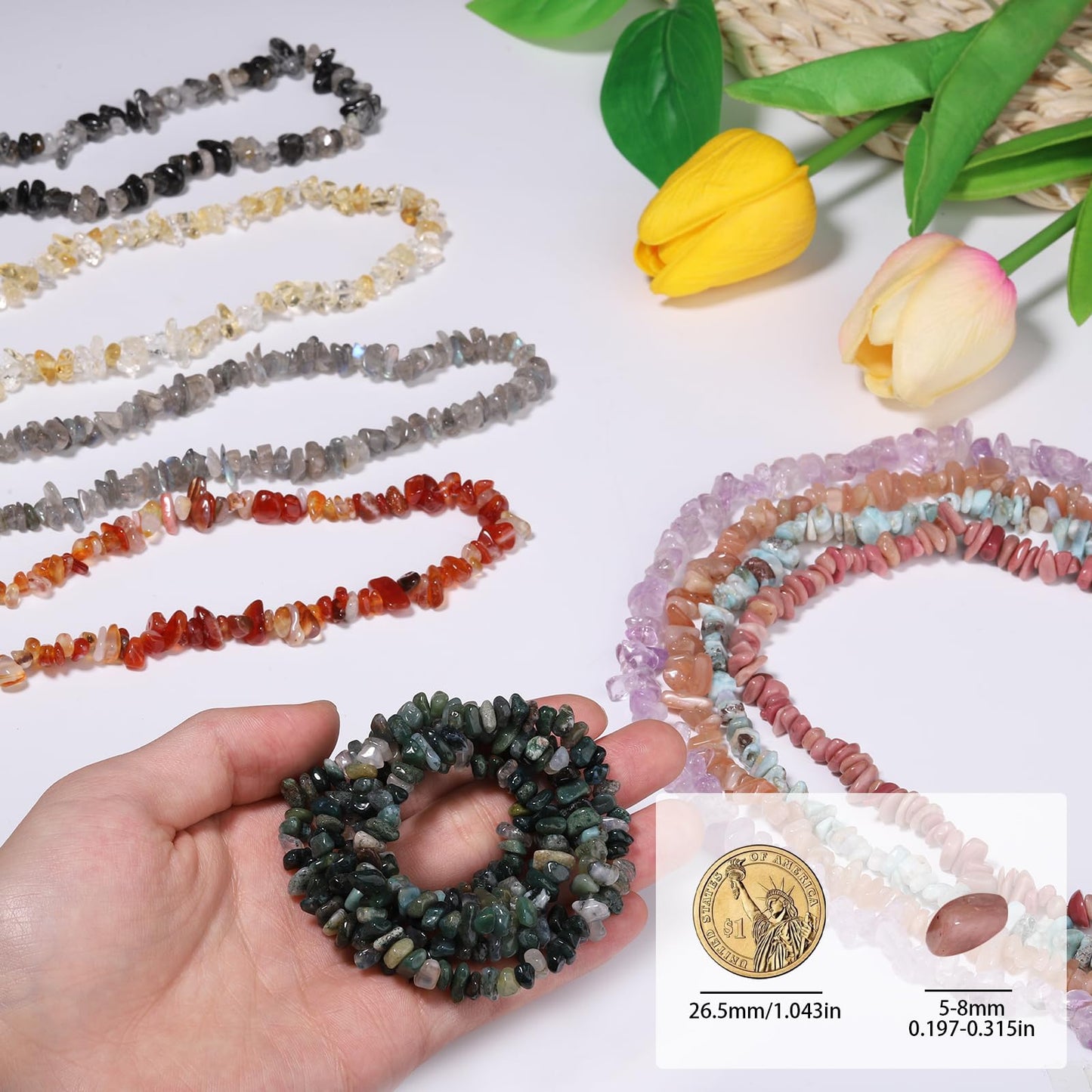 30in Clear Quartz Natural Chip Stone Beads 5-8mm About 230pcs, Irregular Drilled White Bead for Bracelets Jewelry Making Supplies for Adults, DIY Crafts.