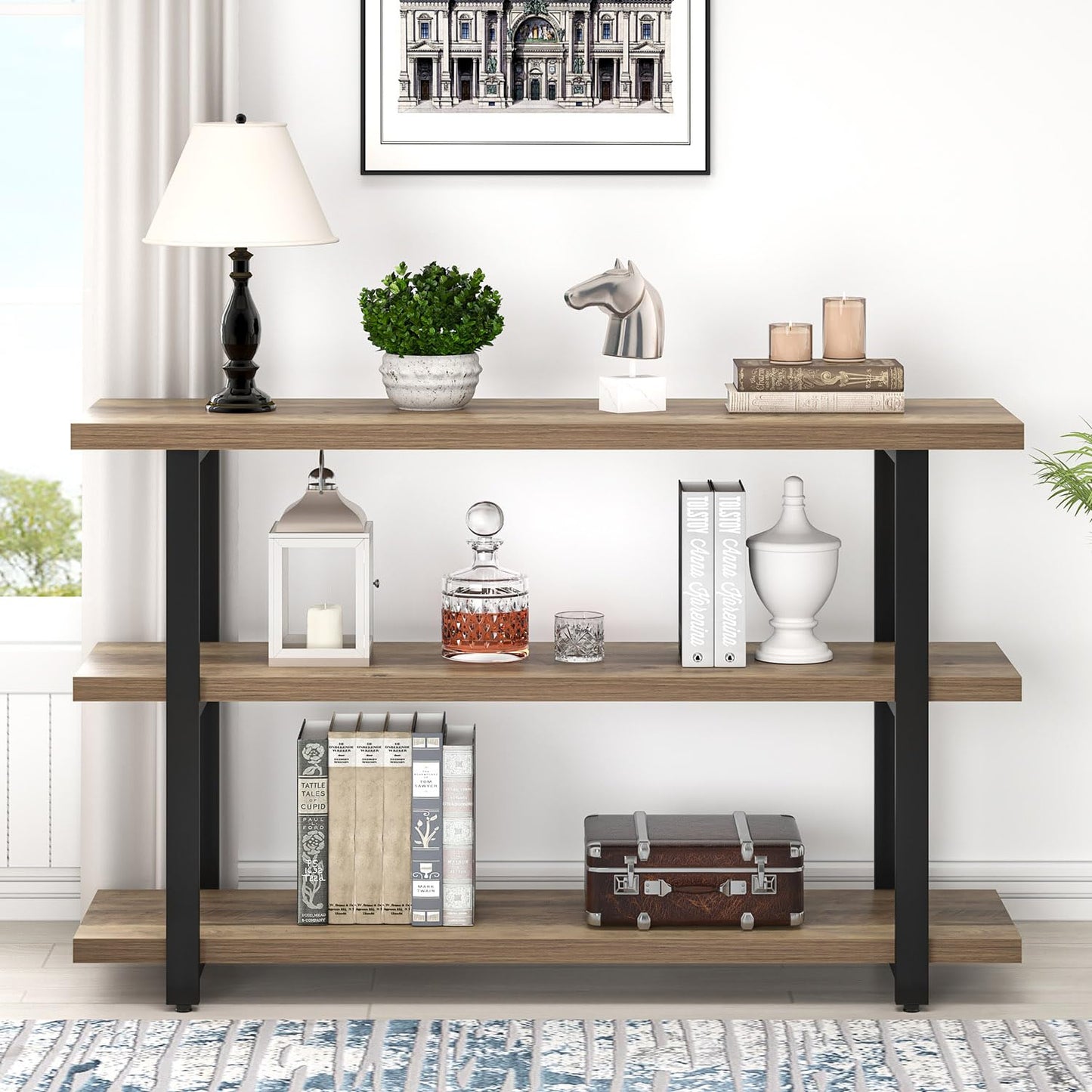 FOLUBAN Console Tables for Entryway, Modern Sofa Table with Storage Shelves for Living Room, Hallway, Entrance, or Behind Couch, Rustic Oak, 47 Inch