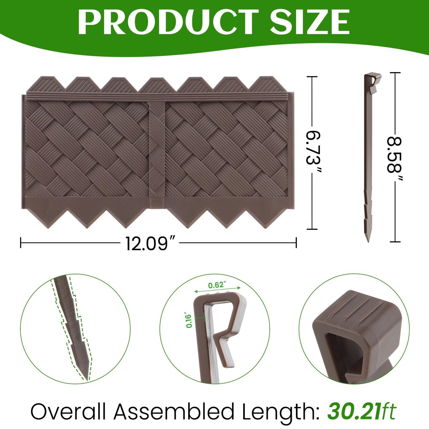 30-Pack Weaving Flower Bed Garden Edging Borders (30 FT) - No Dig Border Edgings with 8.5” Anchor Stakes & Interlocking Design-Thickened Borders for Lawns, Flower Beds & Landscaping