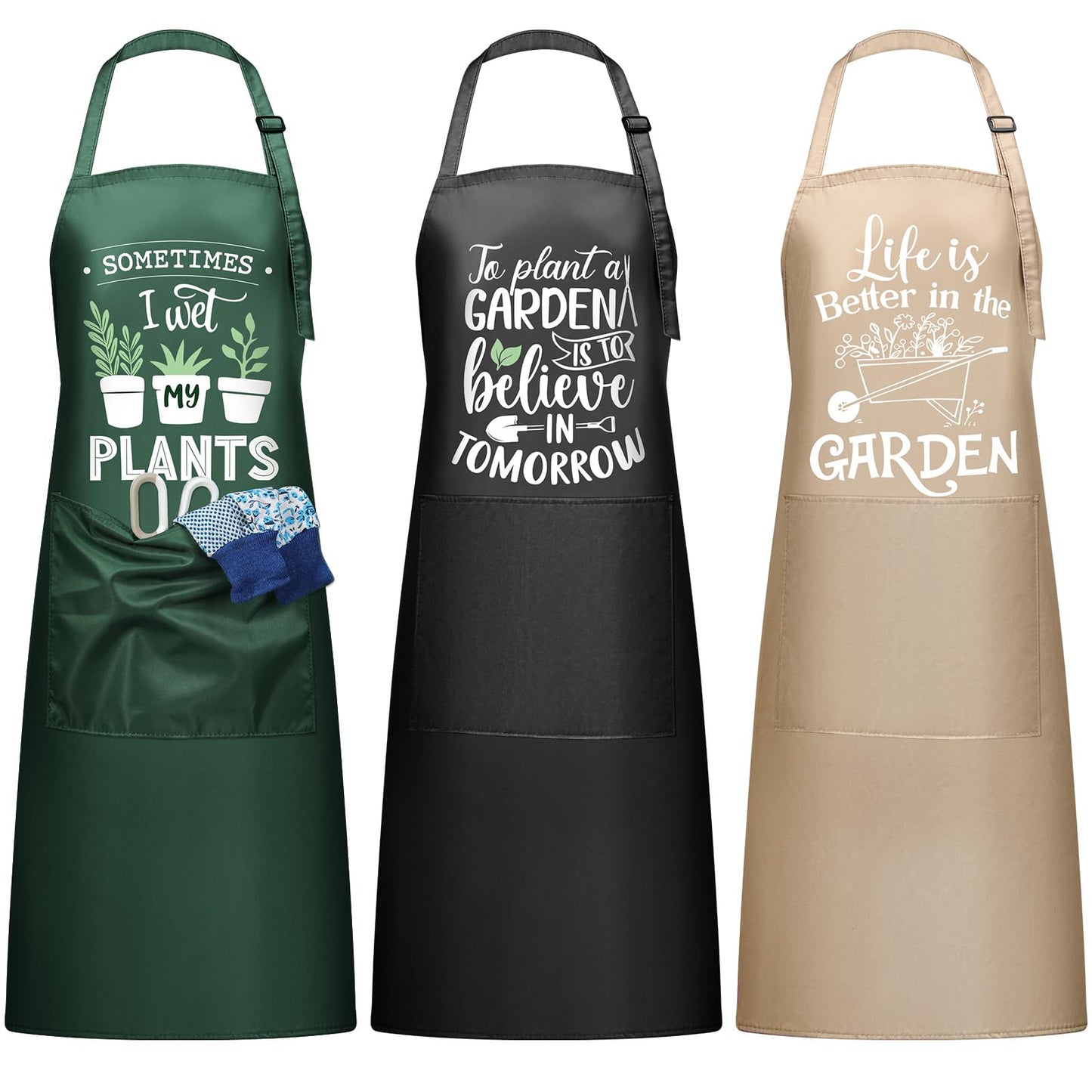 Breathffy 3 Pcs Funny Gardening Aprons for Women Waterproof Garden Apron with Pockets Floral Aprons for Gardener Plant Lover Gifts for Mom Grandma Wife Mother's Day Birthday Housewarming