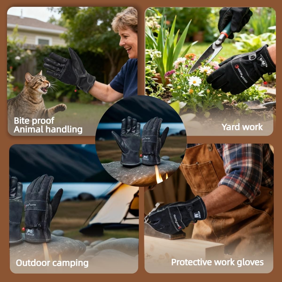 AOUCHI Leather Gardening Gloves for Men, Work Gloves for Welding, Mechanics, Construction, Thorn Proof (Black, X-Large)