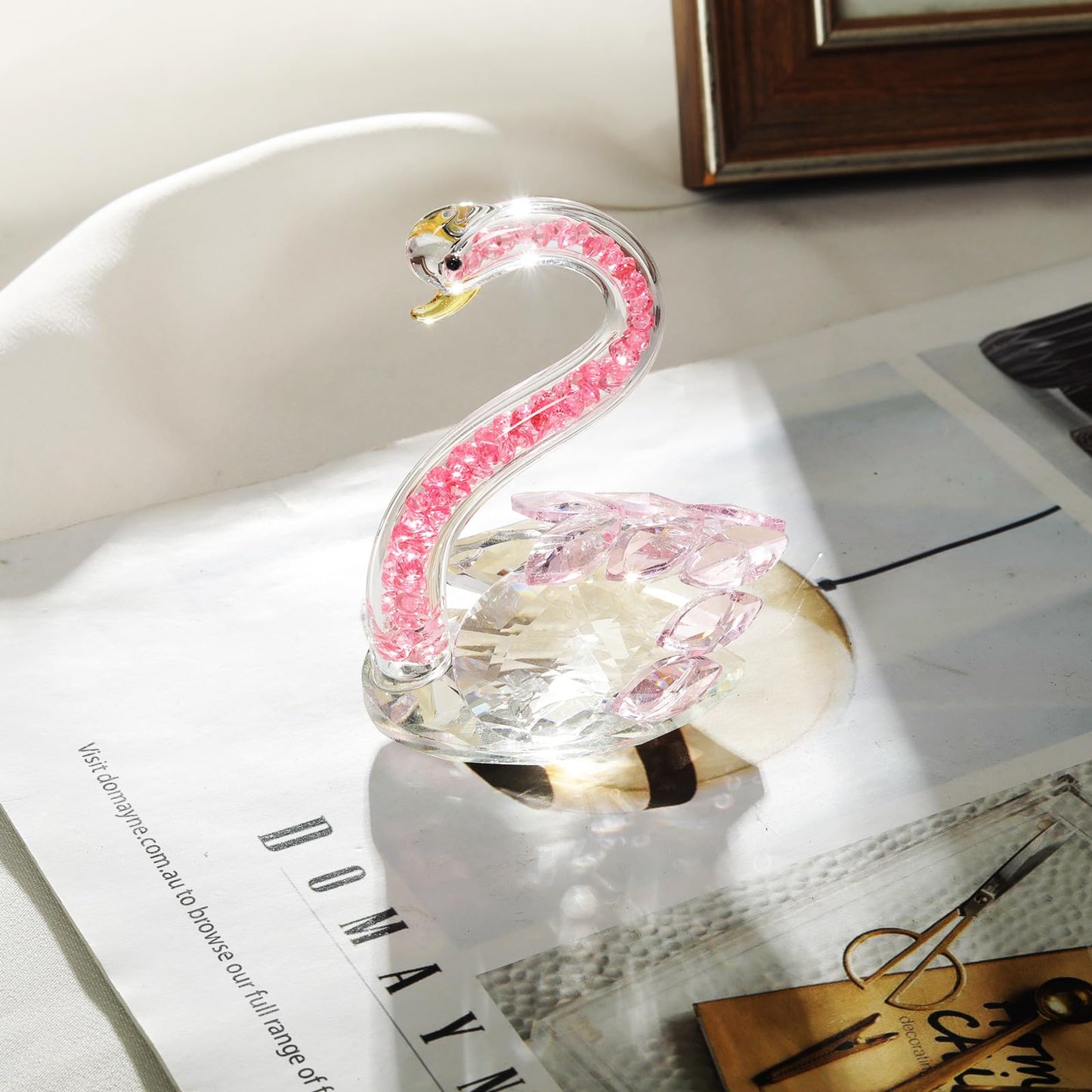 JATYFING Crystal Swan Decor Glass Figurine for Home for Wife Or Girlfriend (Pink)