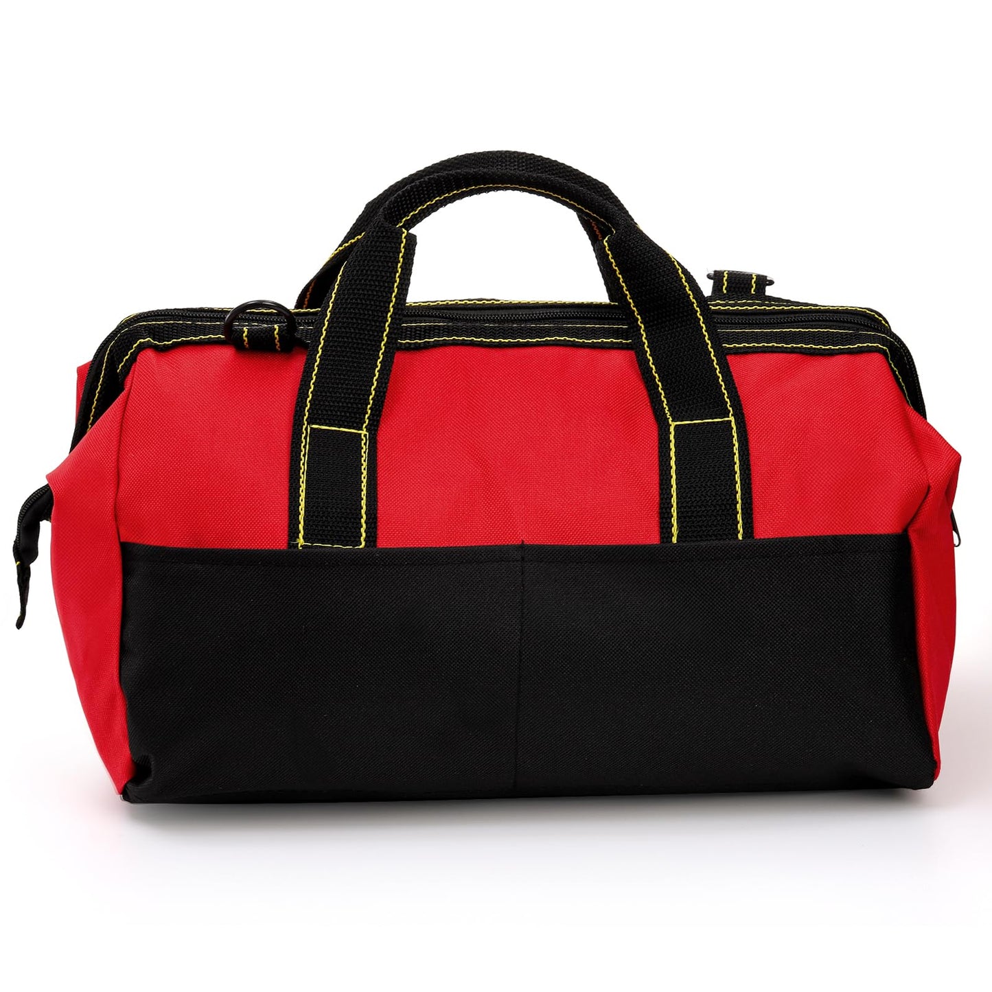 Hiceeden 16 Inch Wide Mouth Tool Bag, Collapsible Tool Tote with Waterproof Coating and Adjustable Strap, Portable Electrician Tool Organizer Handbag with 5 Outside Pockets, Red