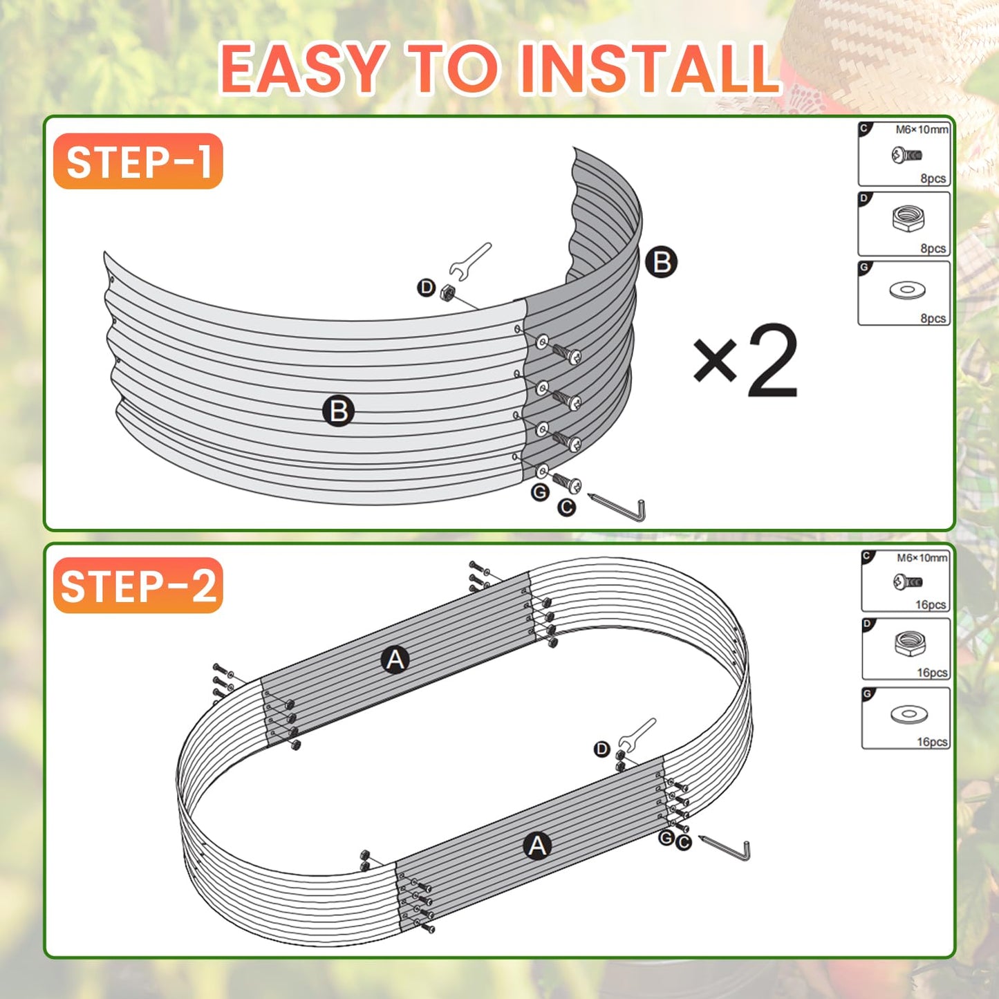 PayLessHere 6x3x1FT Galvanized Garden Bed, Outdoor Elevated Raised Garden Bed Vegetables Flowers Garden Bed Galvanized Steel Garden Planter Box, Oval Raised Bed Kit, Silver