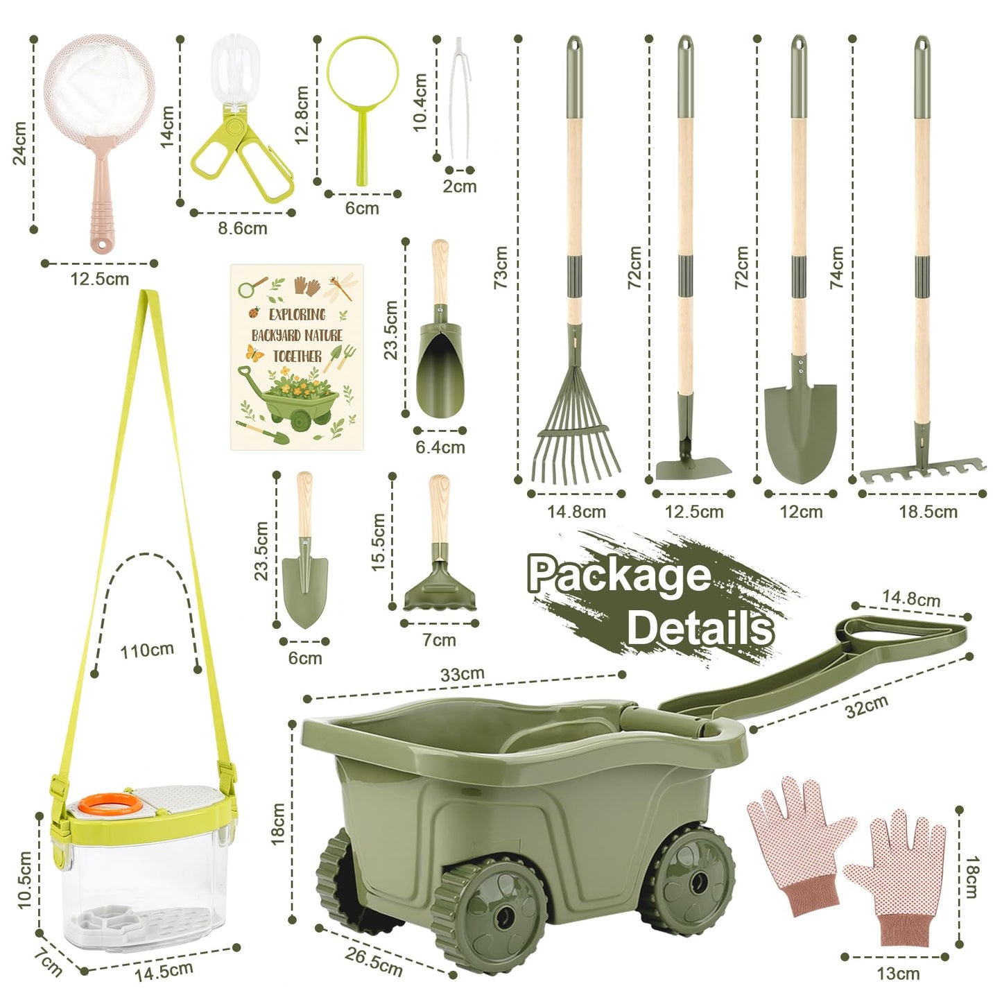 Dreamon Kids Gardening Tools & Bug Catcher Kit, 2-in-1 Outdoor Toys with Wheelbarrow and Bug House, STEM Educational Toys for 3 Year Old, Birthday Gifts Outdoor Gifts for Kids 3-5