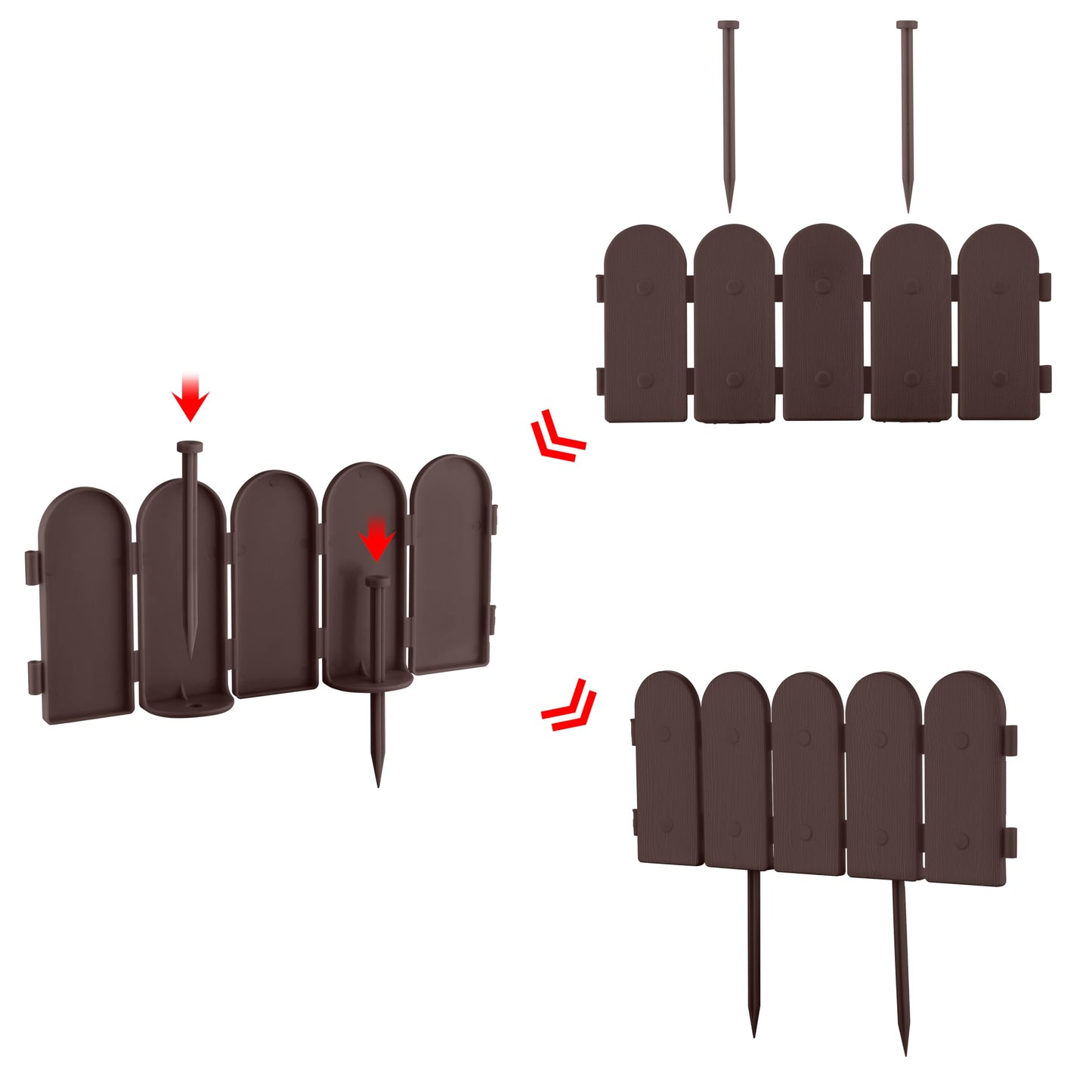 Evelyne Garden Border Plastic Edging: Wooden Fence Design - 8pcs Brown Yard Landscaping Fence Liner Lawn Edge Barrier - 10ft Kit of Decorative Lawn Panels Elements -Landscaping Edging-GMT-10374-A08