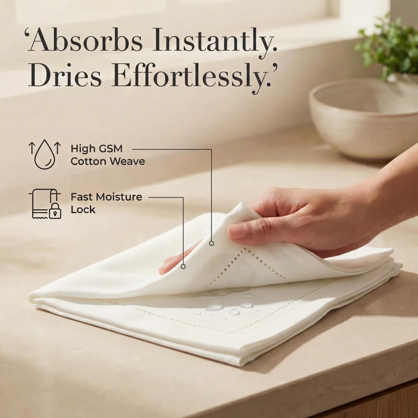 Urban Villa Cloth Napkins 100% Cotton Highly Absorbent Washable Reusable Premium Dinner Napkins Ideal for Gifts for Mothers Day Hotel Farmhouse Parties - Ivory Hemstitch (20" x 20", Set of 12)